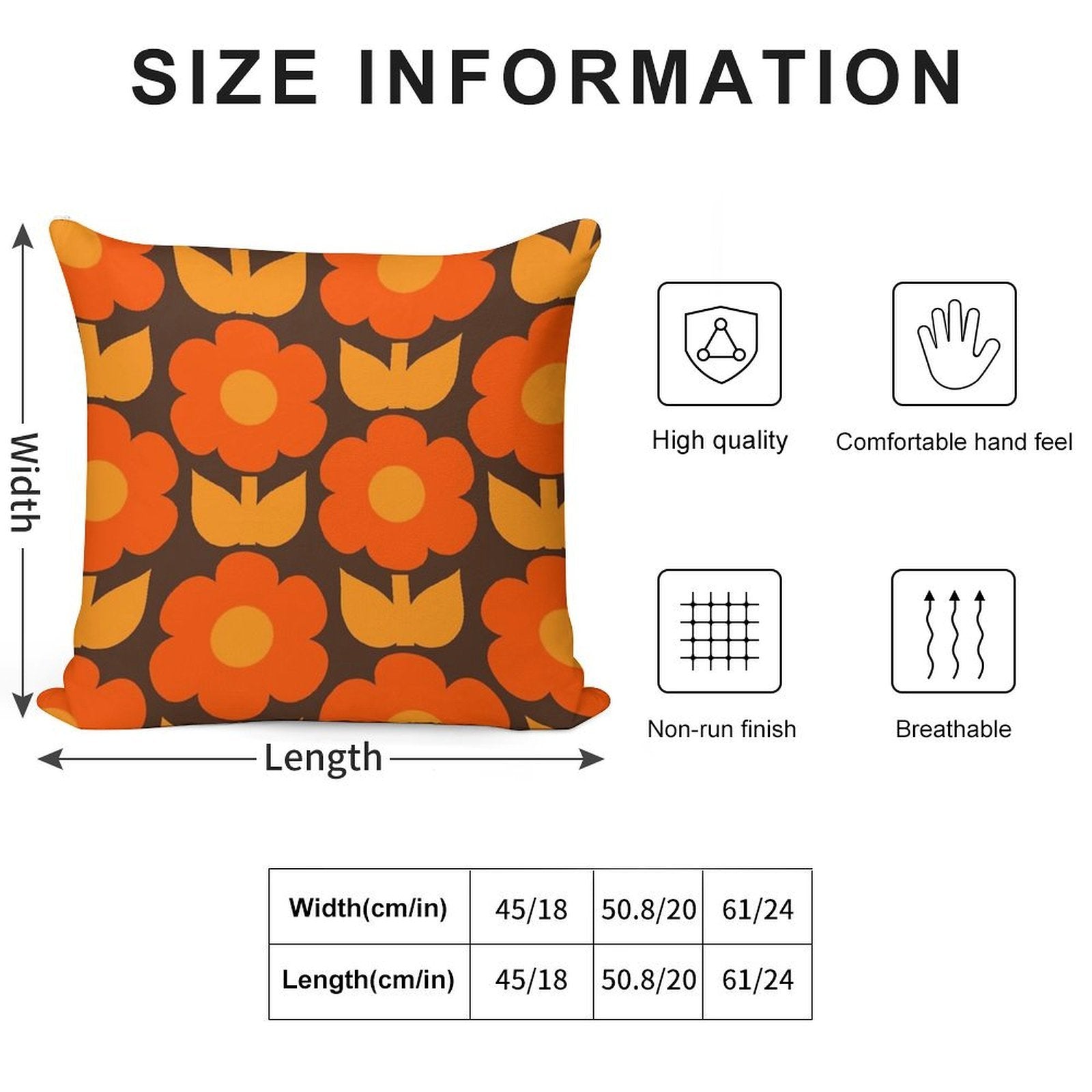 Jonnty Flowers Retro Floral Pattern in 70s Brown And Orange Soft Home Decor Throw Pillow