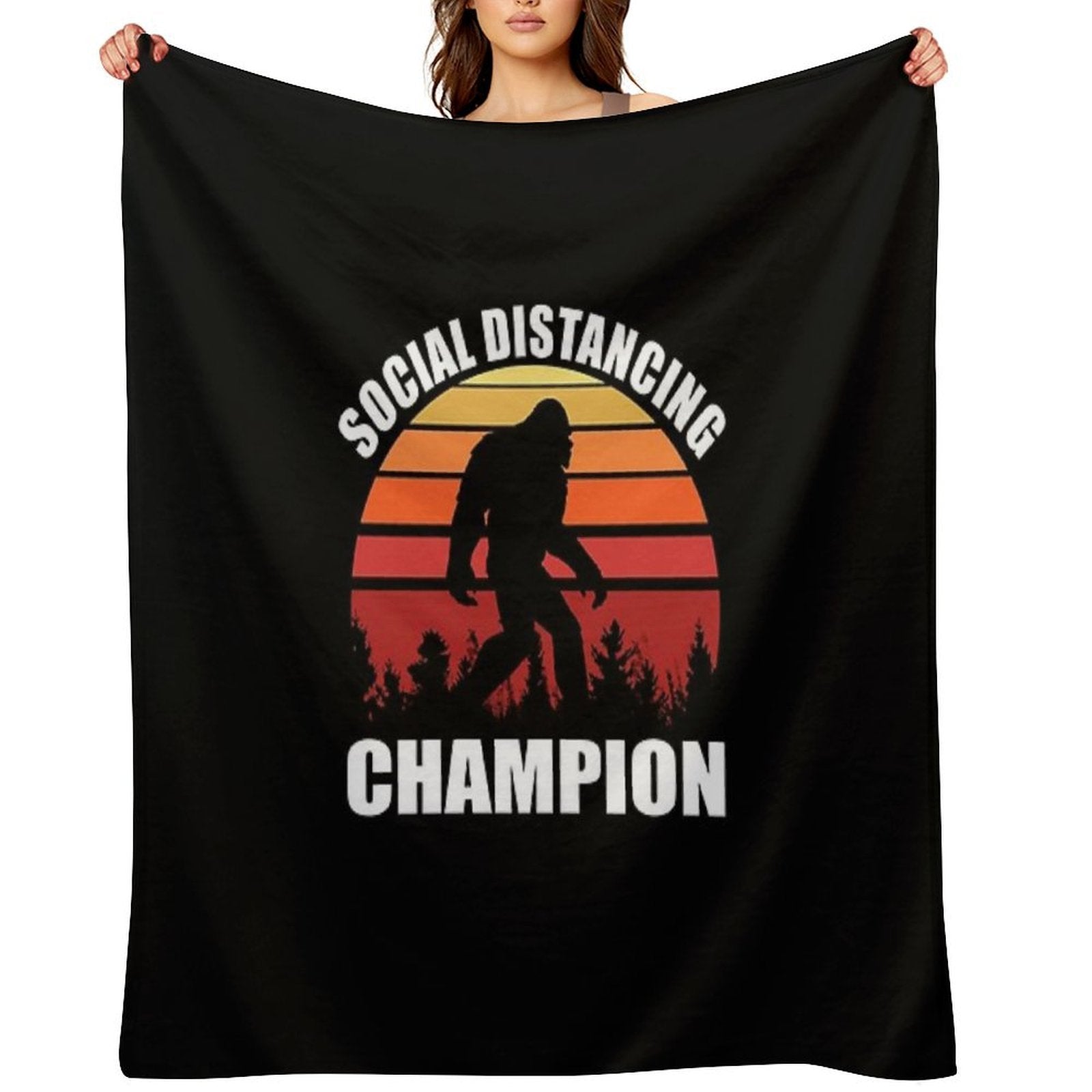 Bigfoot Funny Social Distancing Champion Vintage Sunset Lightweight Throw Blanket