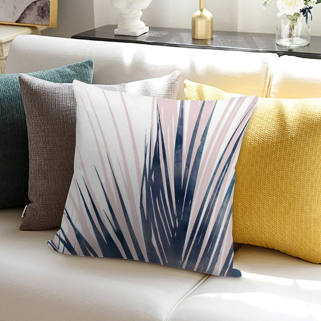 Contemporary Palm Leaf in Navy Blue And Blush Pink Soft Washable Throw Pillow