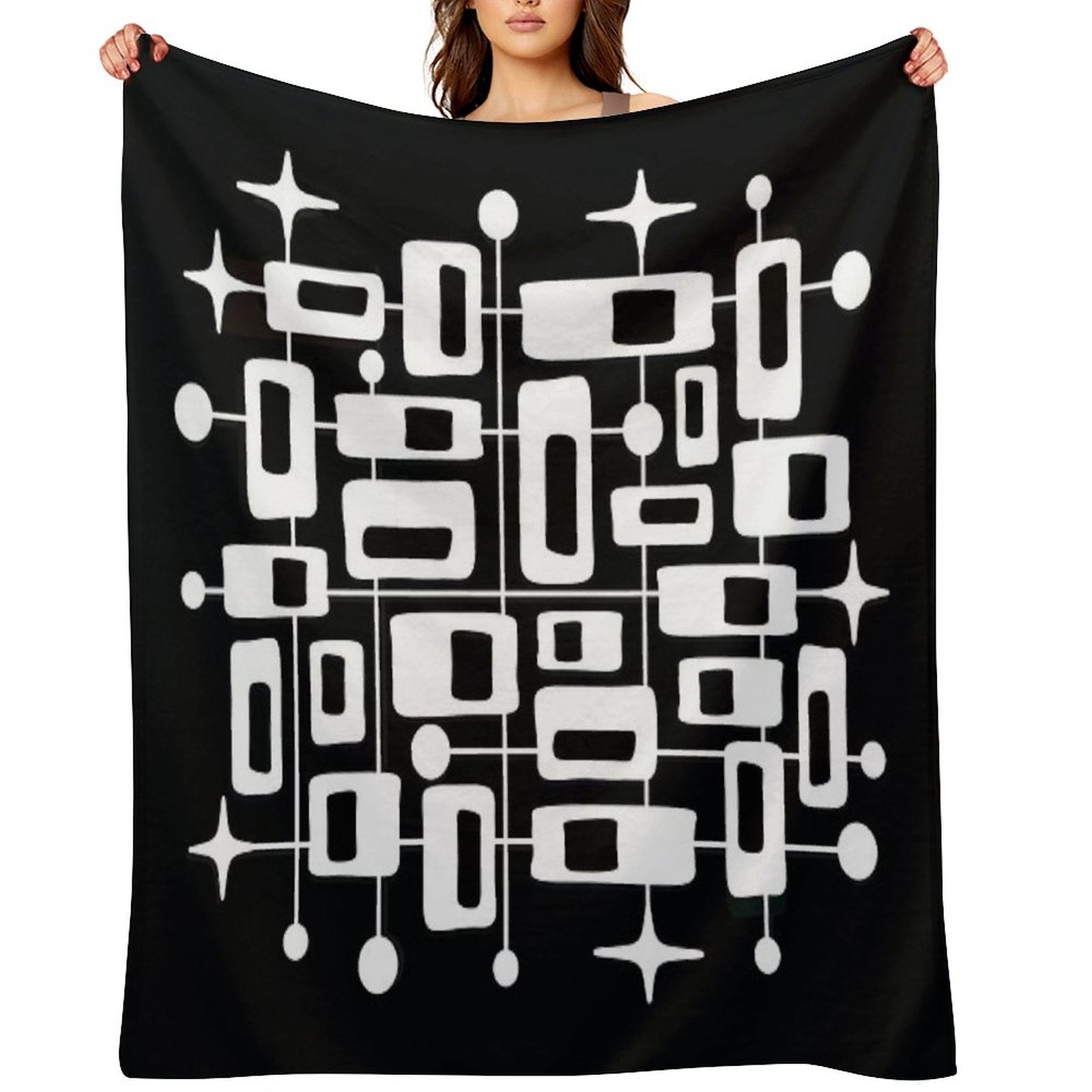 Mid Century Modern Cosmic Abstract Geometric Pattern Premium Throw Blanket