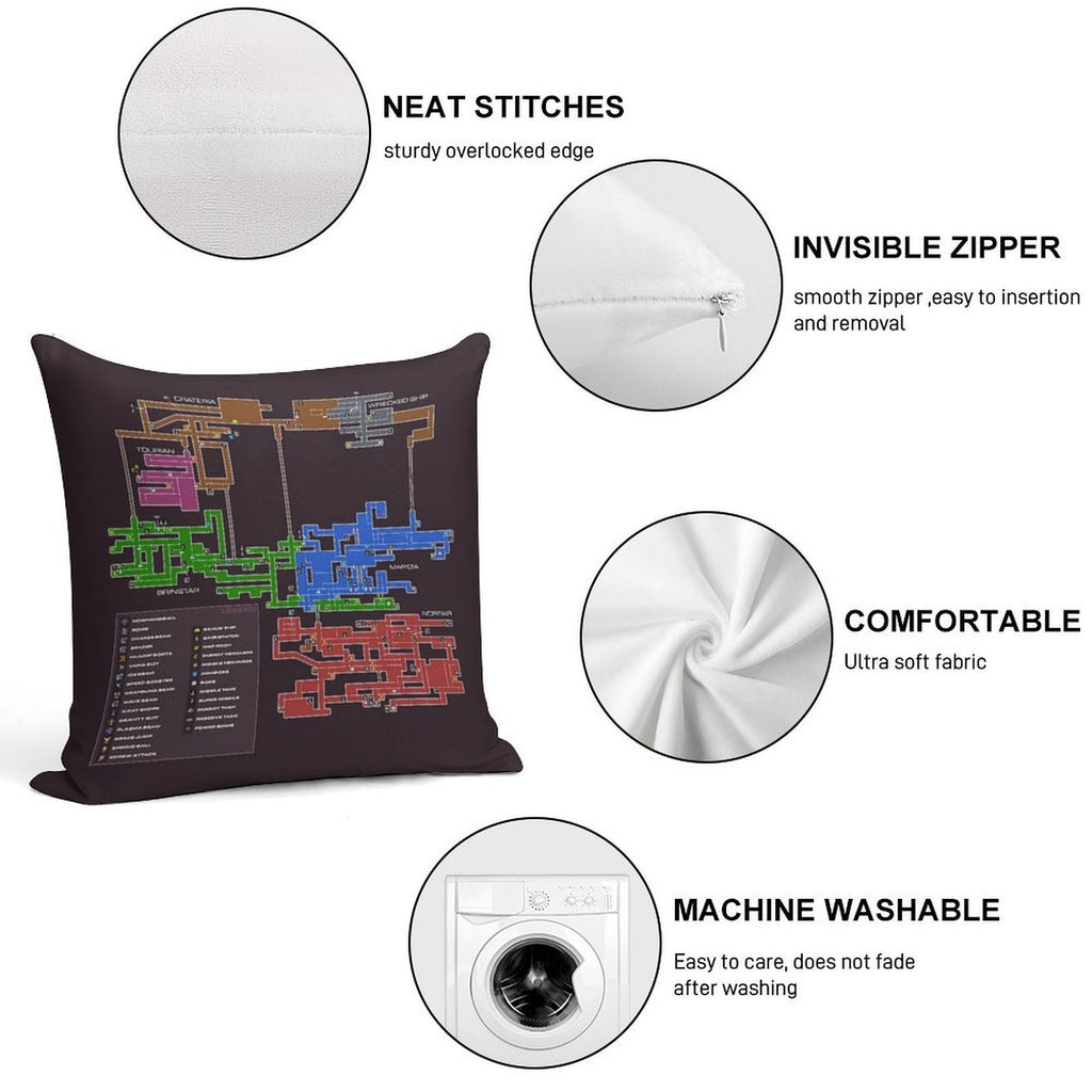 Super Metroid Map Soft Anti-Pilling Throw Pillow