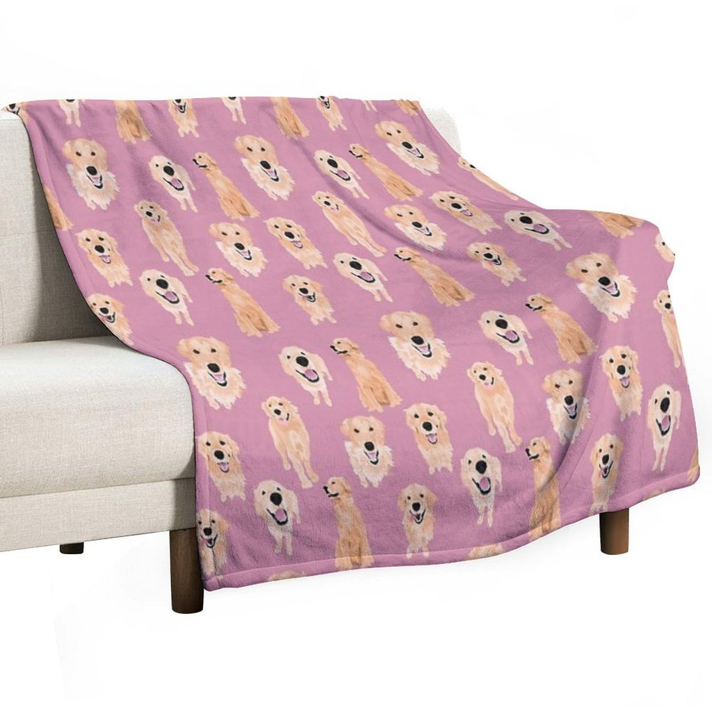 Golden Retrievers on Pink Compact Throw Blanket