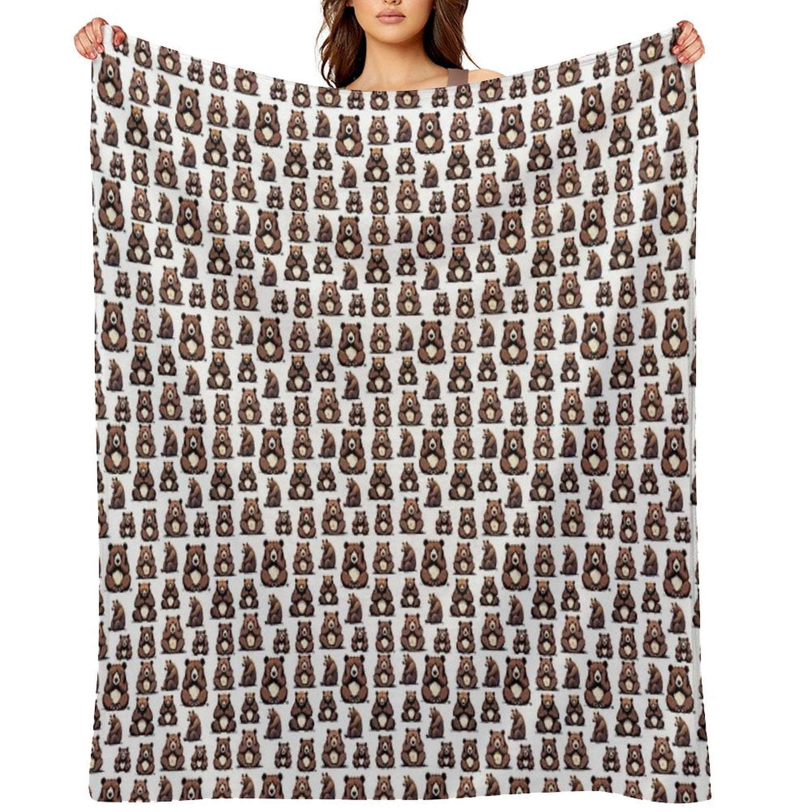 Bear's Thoughtful Pose Pattern 4 Plush Throw Blanket
