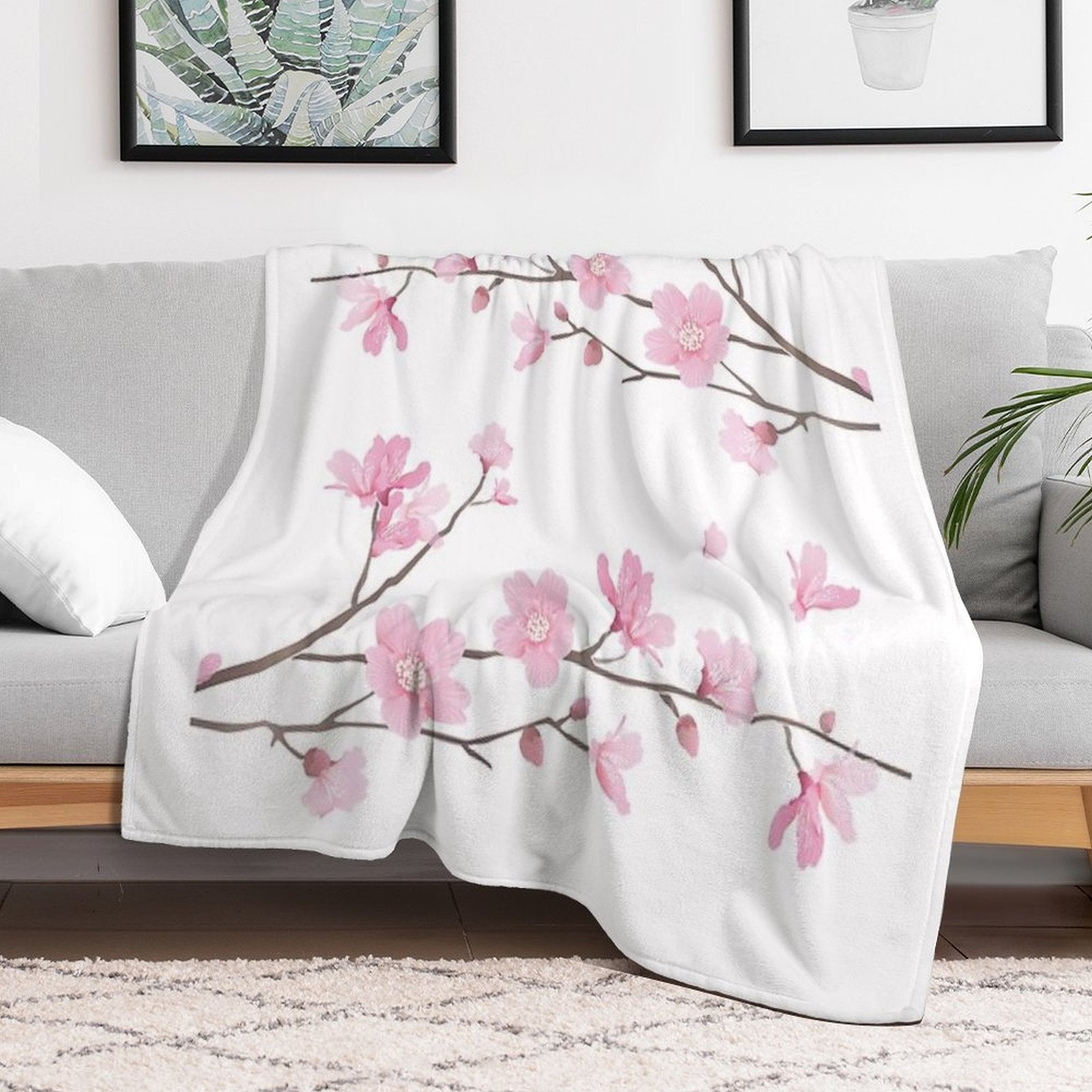 Cherry Blossom Flower Plant - Transparent Background Easy Care Throw Blanket