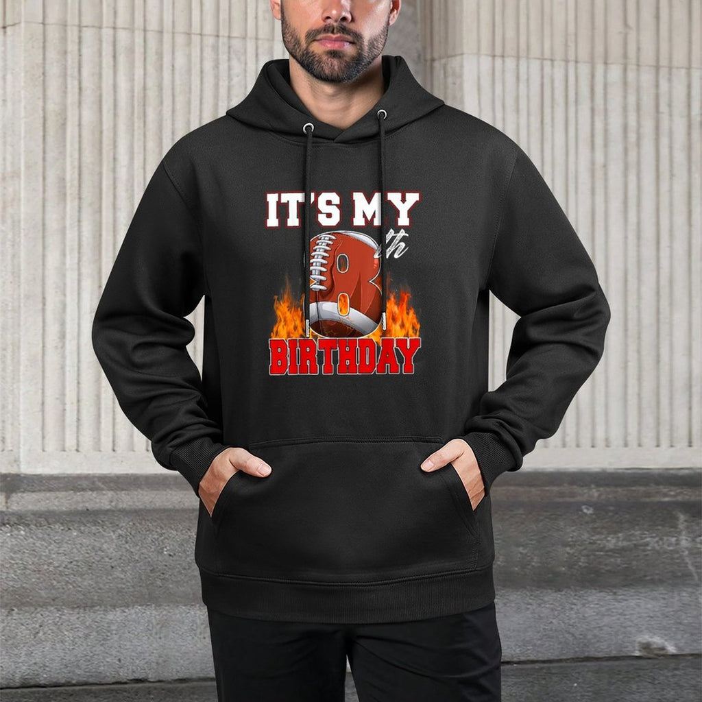 Funny It's My 8th Birthday 8 Years Old Football Ball Boys Cotton-Polyester Blend Hoodie