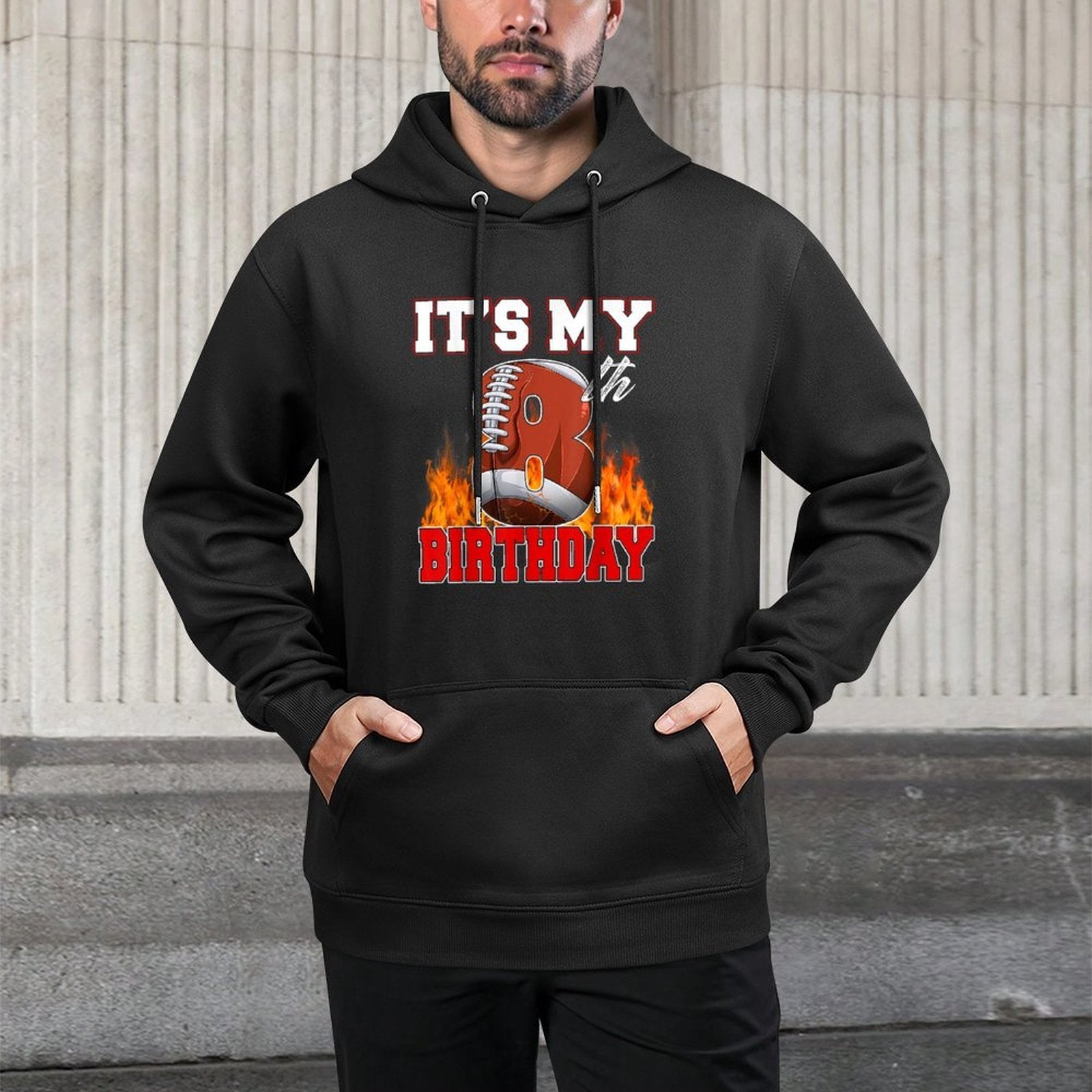 Funny It's My 8th Birthday 8 Years Old Football Ball Boys Cotton-Polyester Blend Hoodie