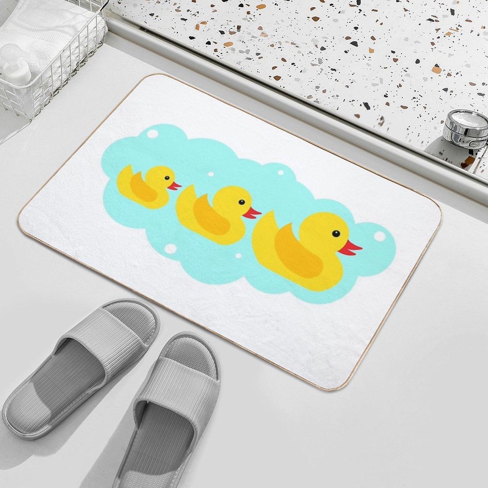 Cute Yellow Bathtime Rubber Ducks Family  Fade-Resistant Bath Mat