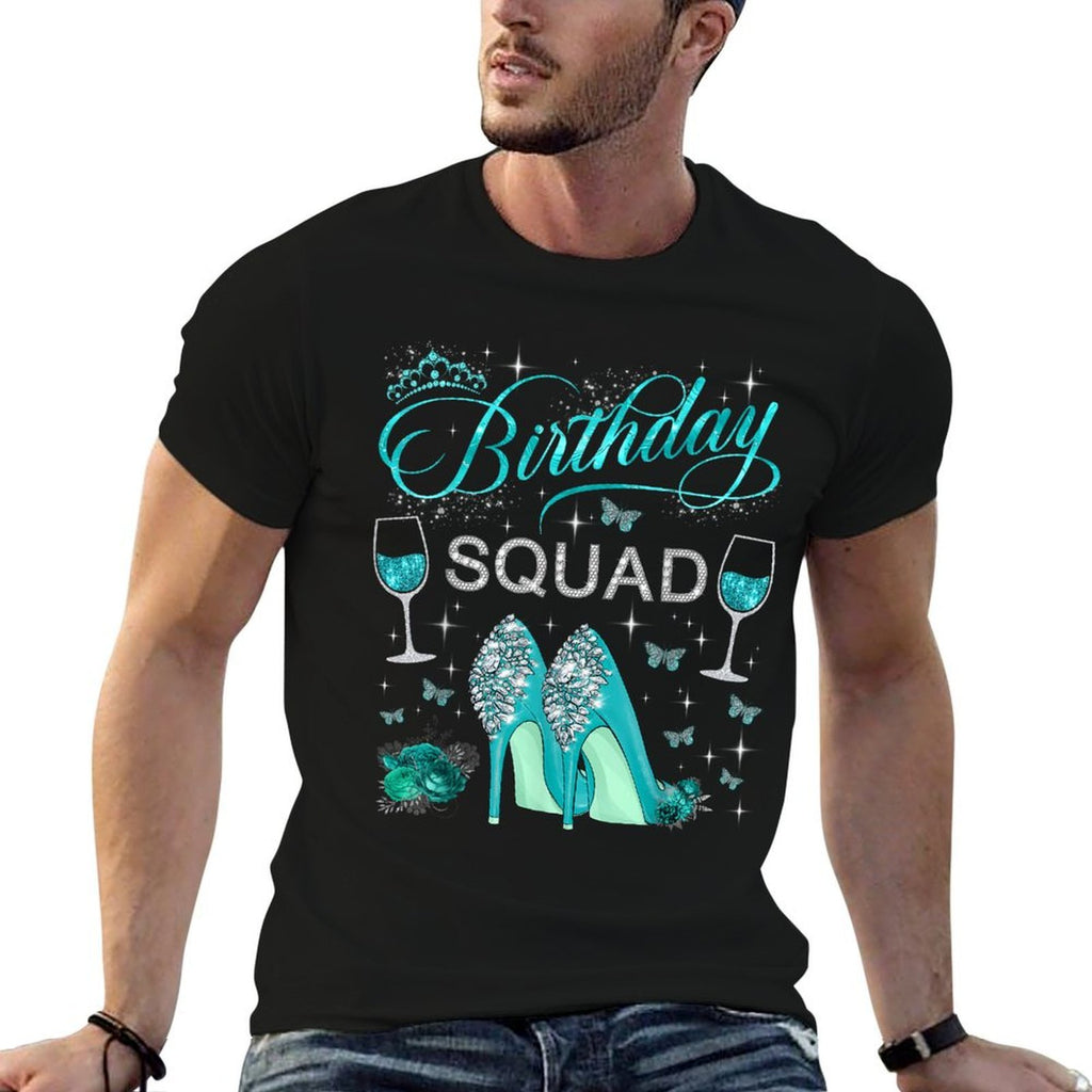 Birthday Squad Diva Squad High Heels Butterflies Women Girls  Fade-proof Color T-Shirt