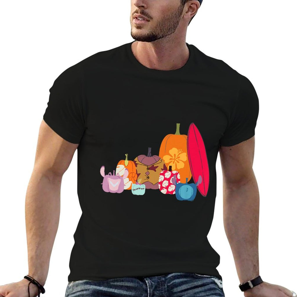 Disney Lilo & Stitch Characters Halloween Pumpkin Group Premium  Slim-fit Cut T-Shirt