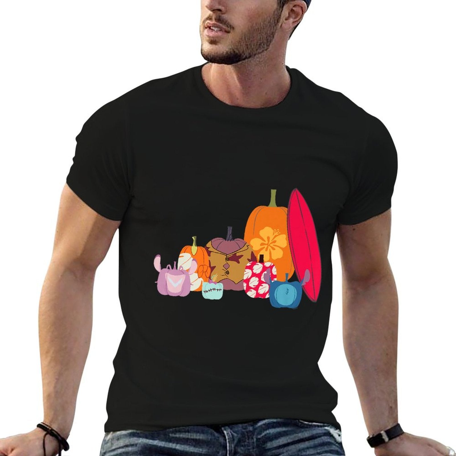 Disney Lilo & Stitch Characters Halloween Pumpkin Group Premium  Slim-fit Cut T-Shirt