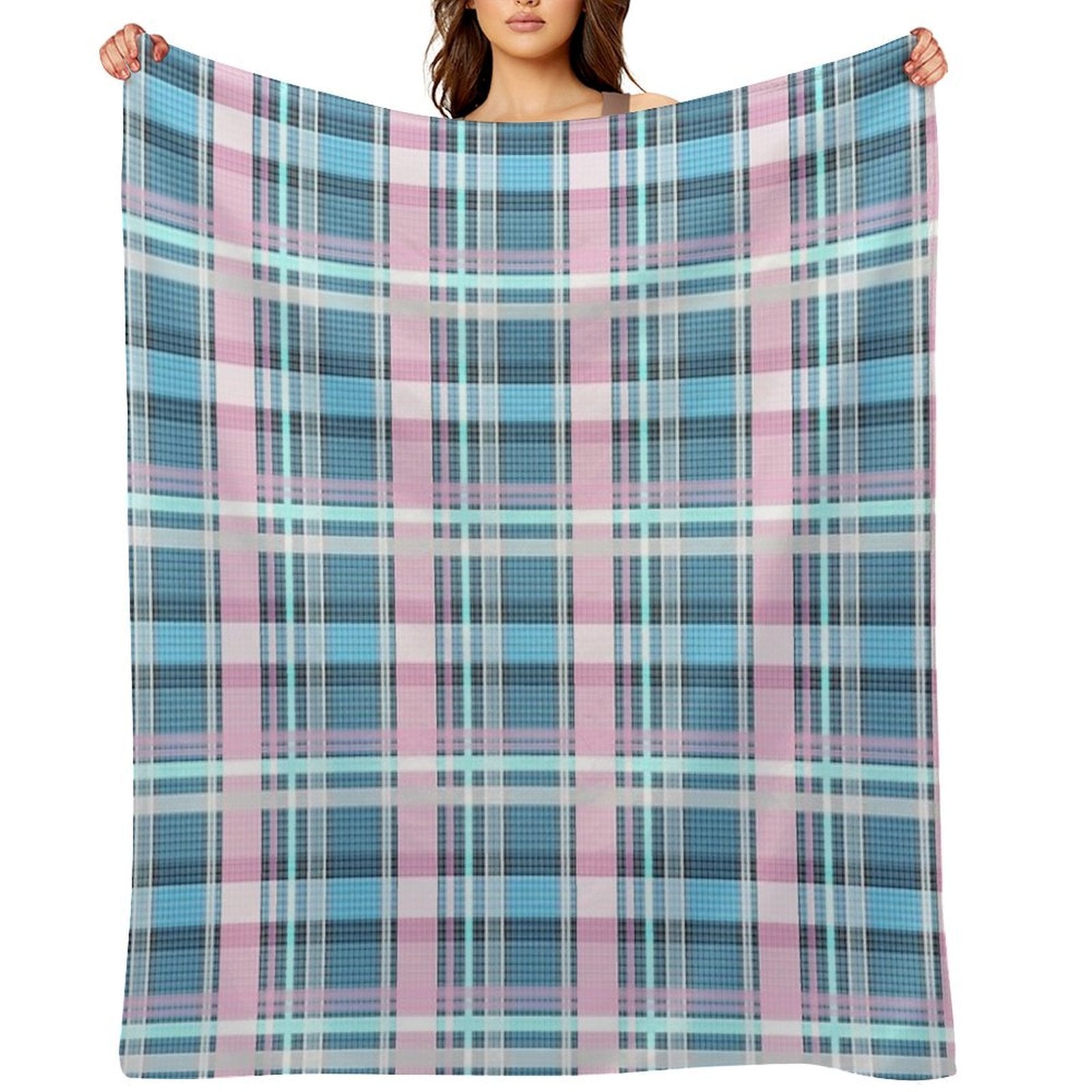 Trans Flag Pink, Blue And White Check Pattern Comfort Throw Blanket
