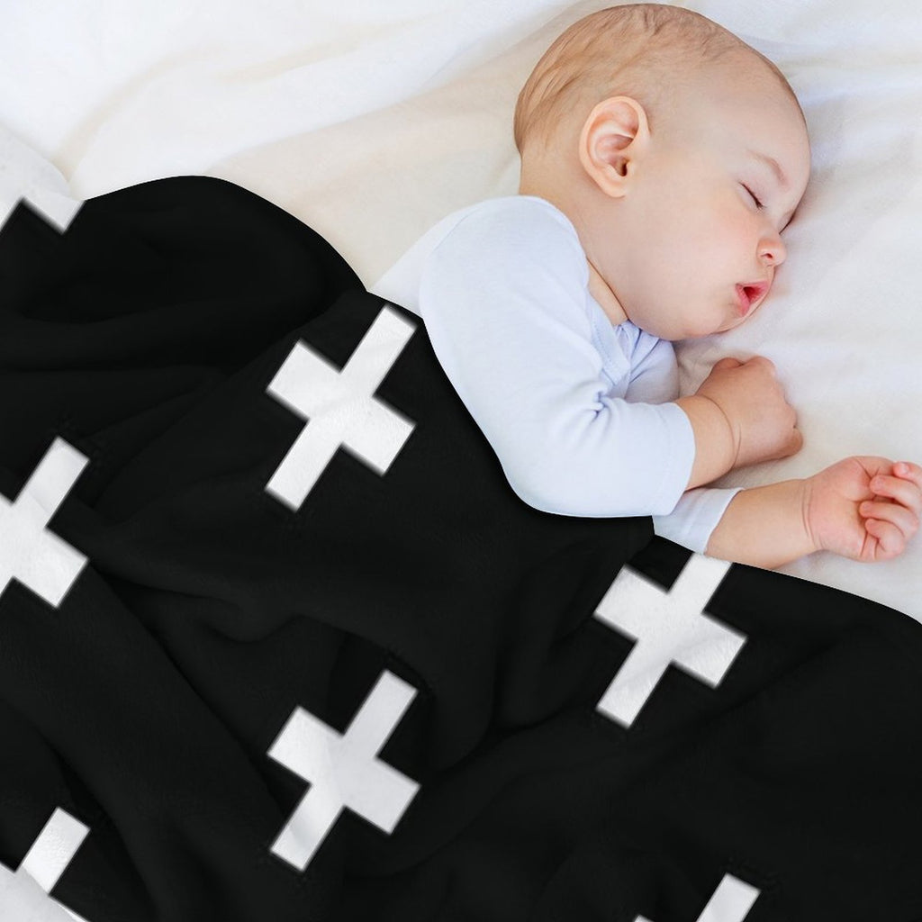 Black And White Swiss Cross Pattern Durable Throw Blanket