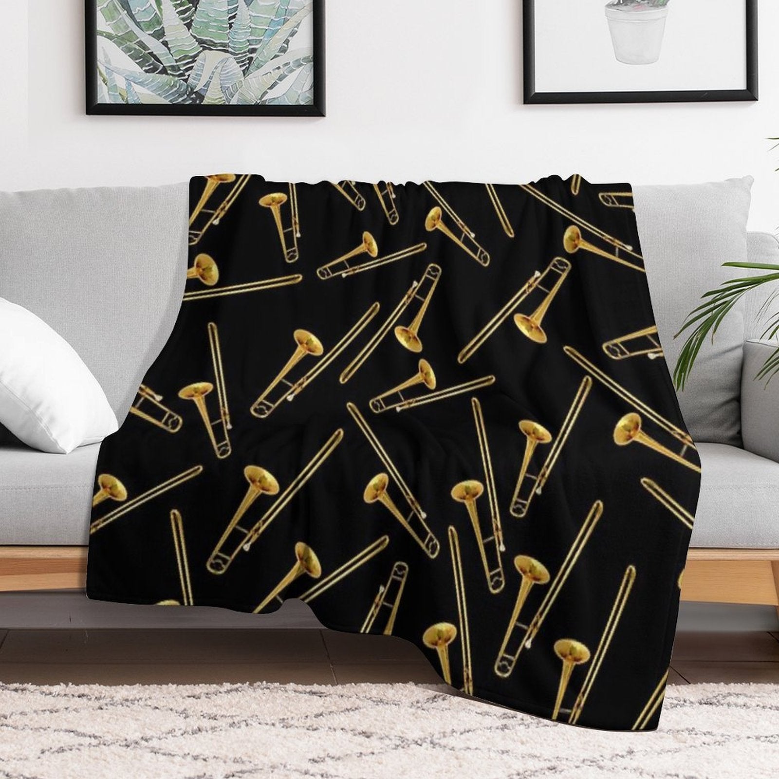 Vintage Gold Trombone Eco-conscious Throw Blanket