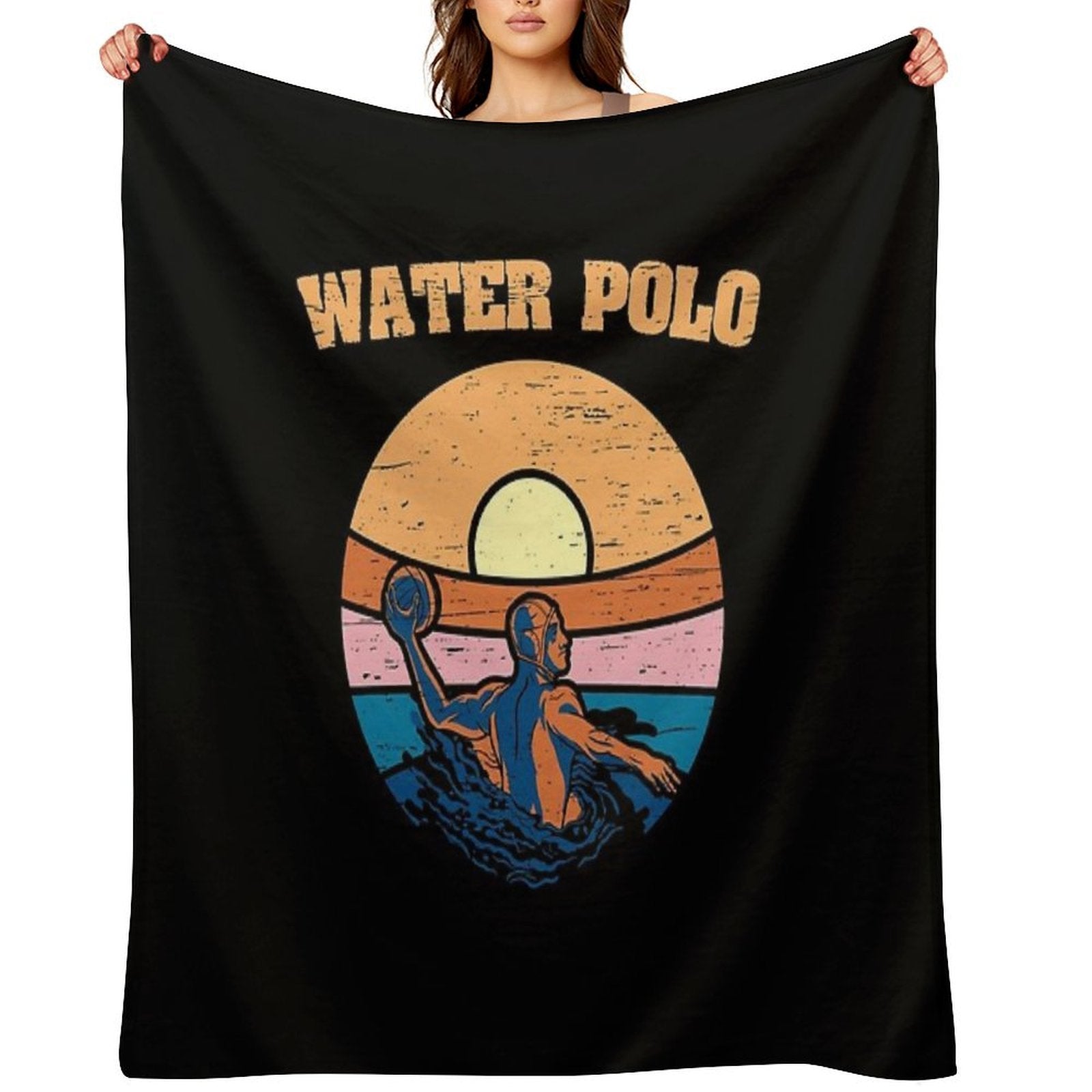 Water Polo Swim Sport Retro Water Polo Sustainable Throw Blanket