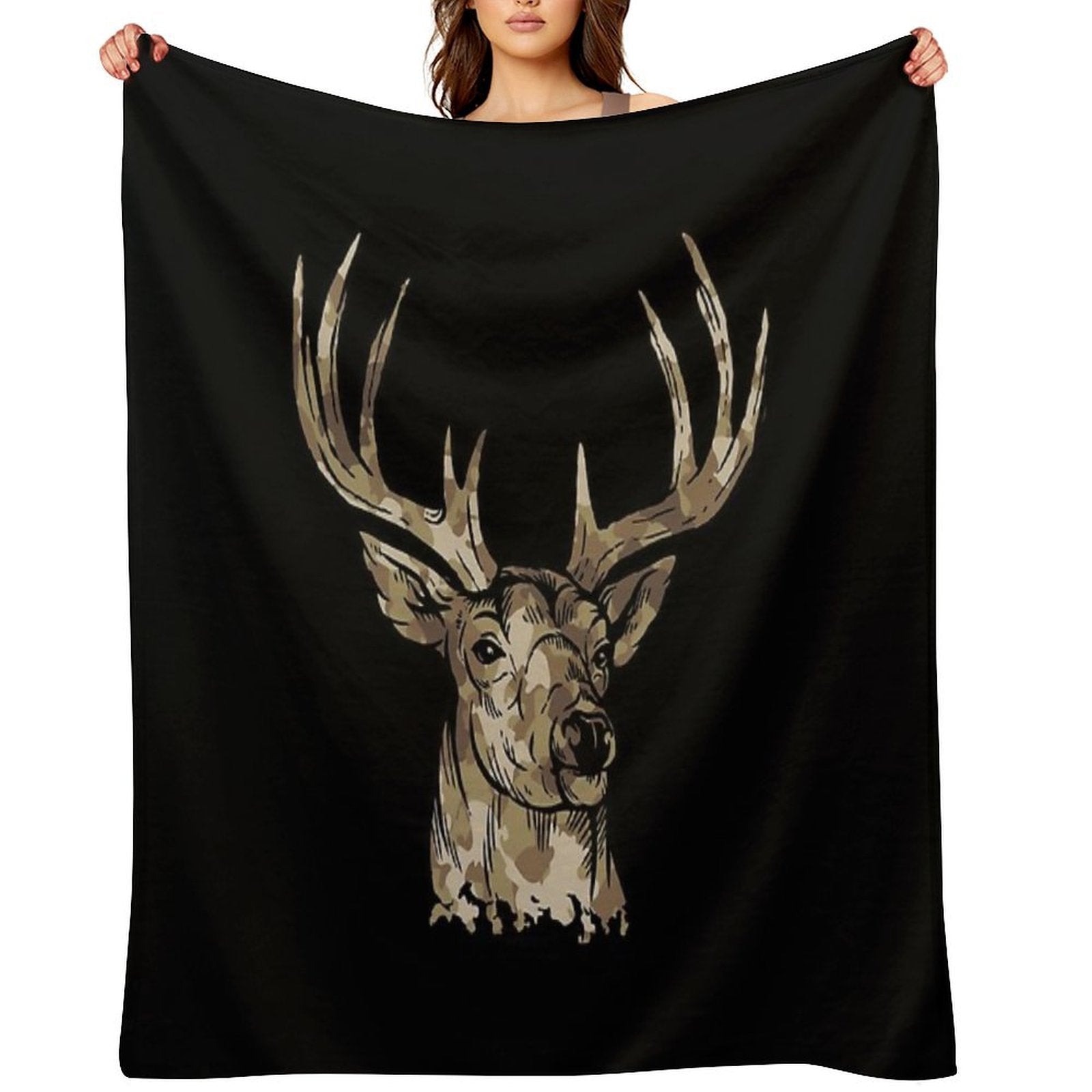 Deer Gear for Hunters - Camo Whitetail Buck Product Gift-ready Throw Blanket
