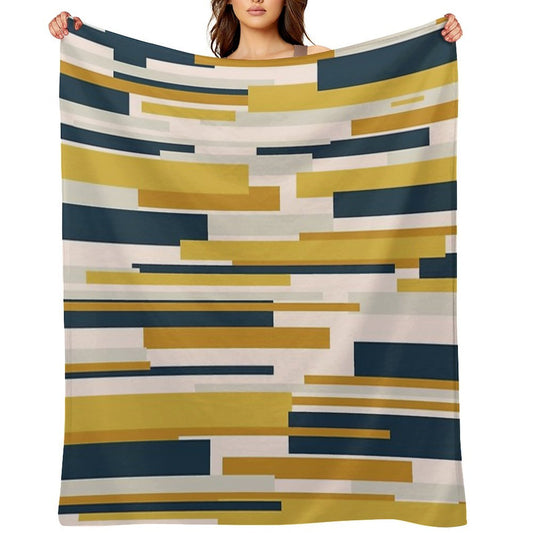 Wright Midcentury Modern Geometric Abstract Pattern in Mustard Yellow, Navy Blue, And Pale Blush Shrink-resistant Throw Blanket