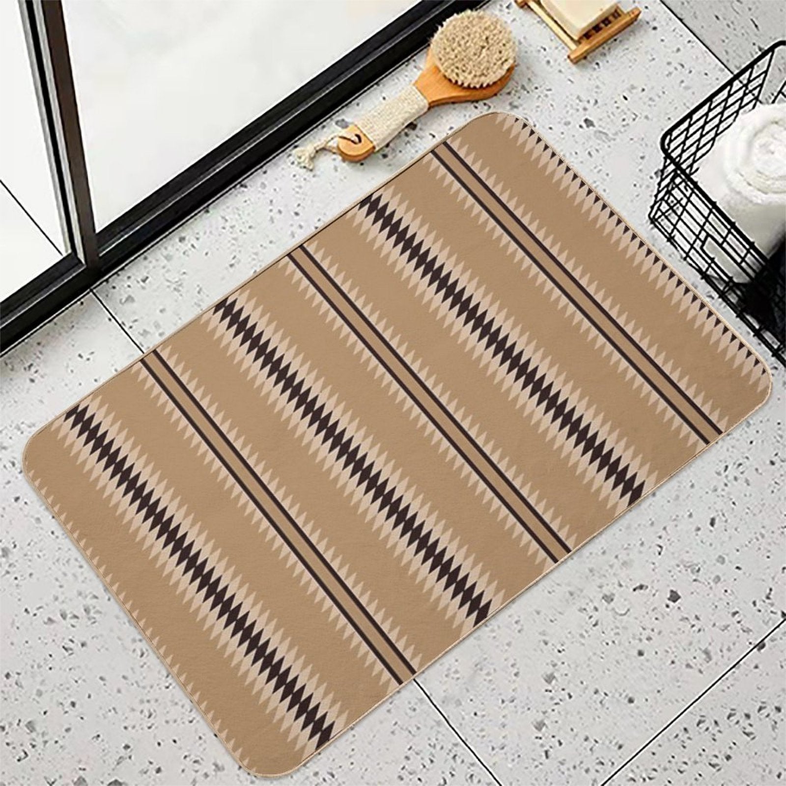 Navajo Stripes Cream And Black  Slip-Resistant Bath Mat