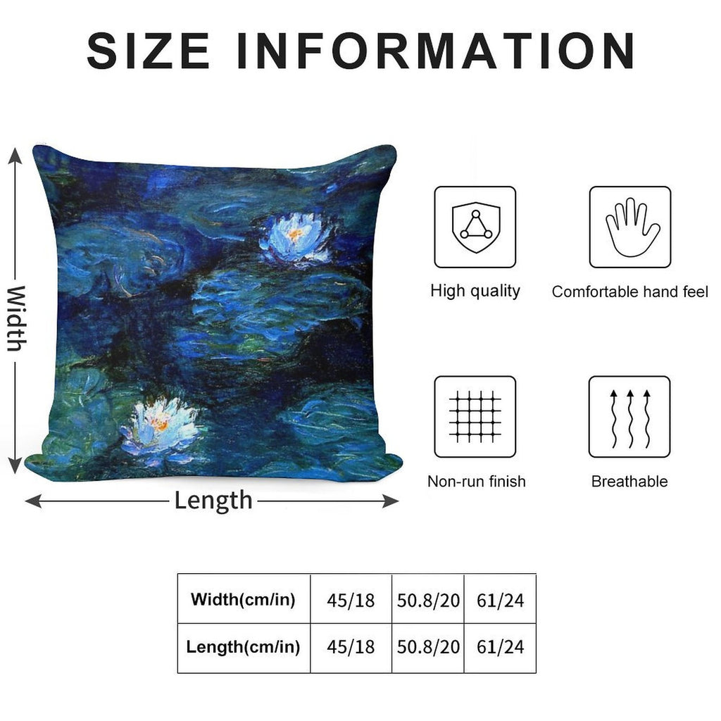 Water Lilies Monet Deep Blue Soft High-Density Material Throw Pillow