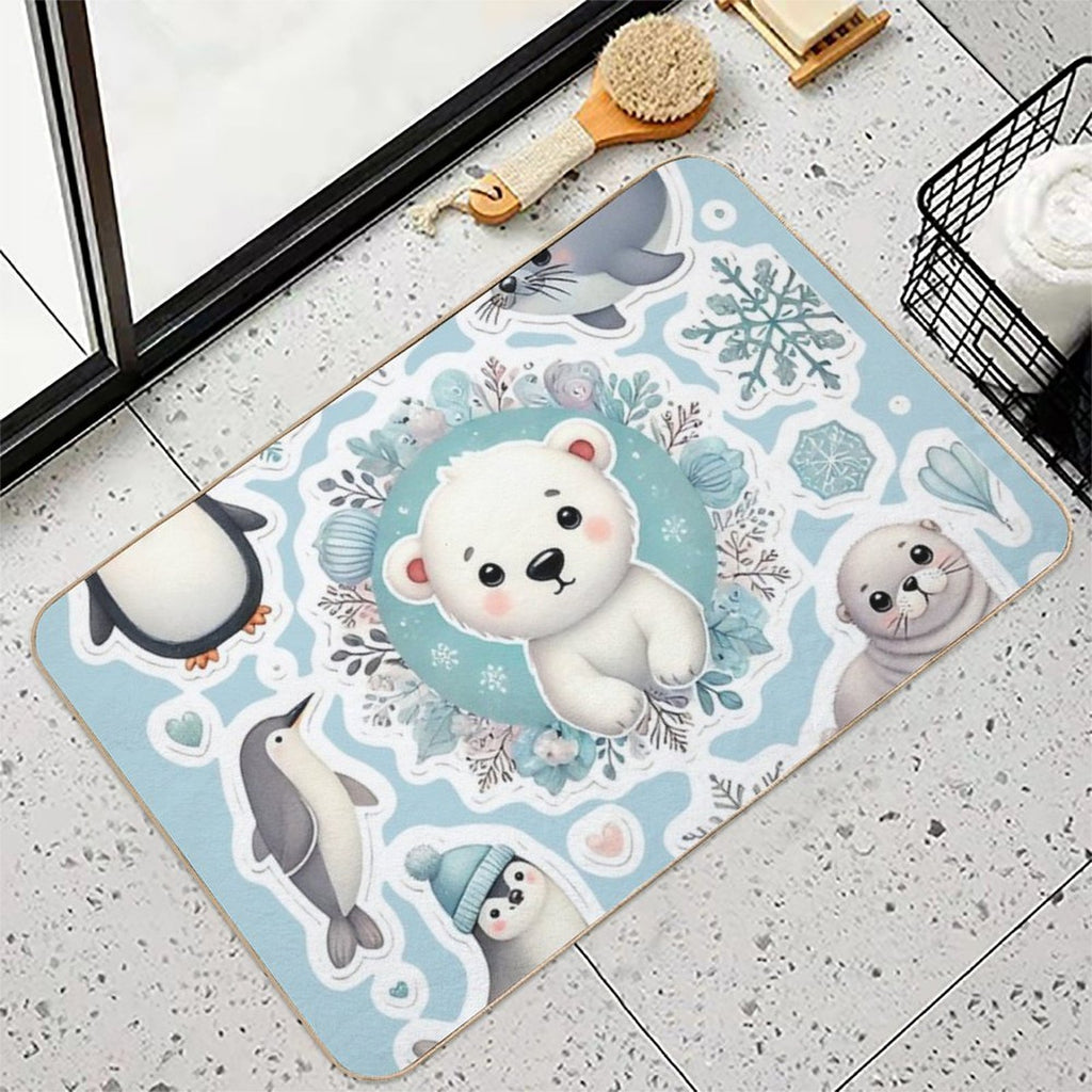 Ice Friends in Watercolor  Easy To Clean Bath Mat