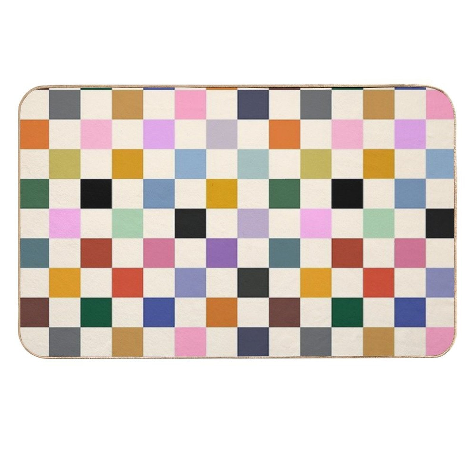 Multi Colour on Cream Checkerboard Grid  Anti-Trip Bath Mat