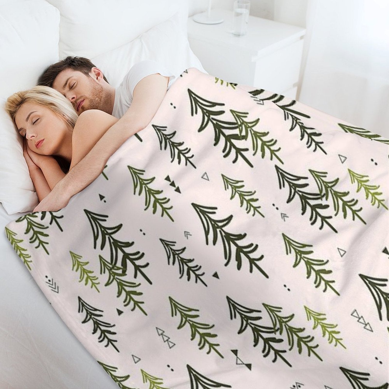 Doodled Fir Trees Pattern Sustainable Throw Blanket