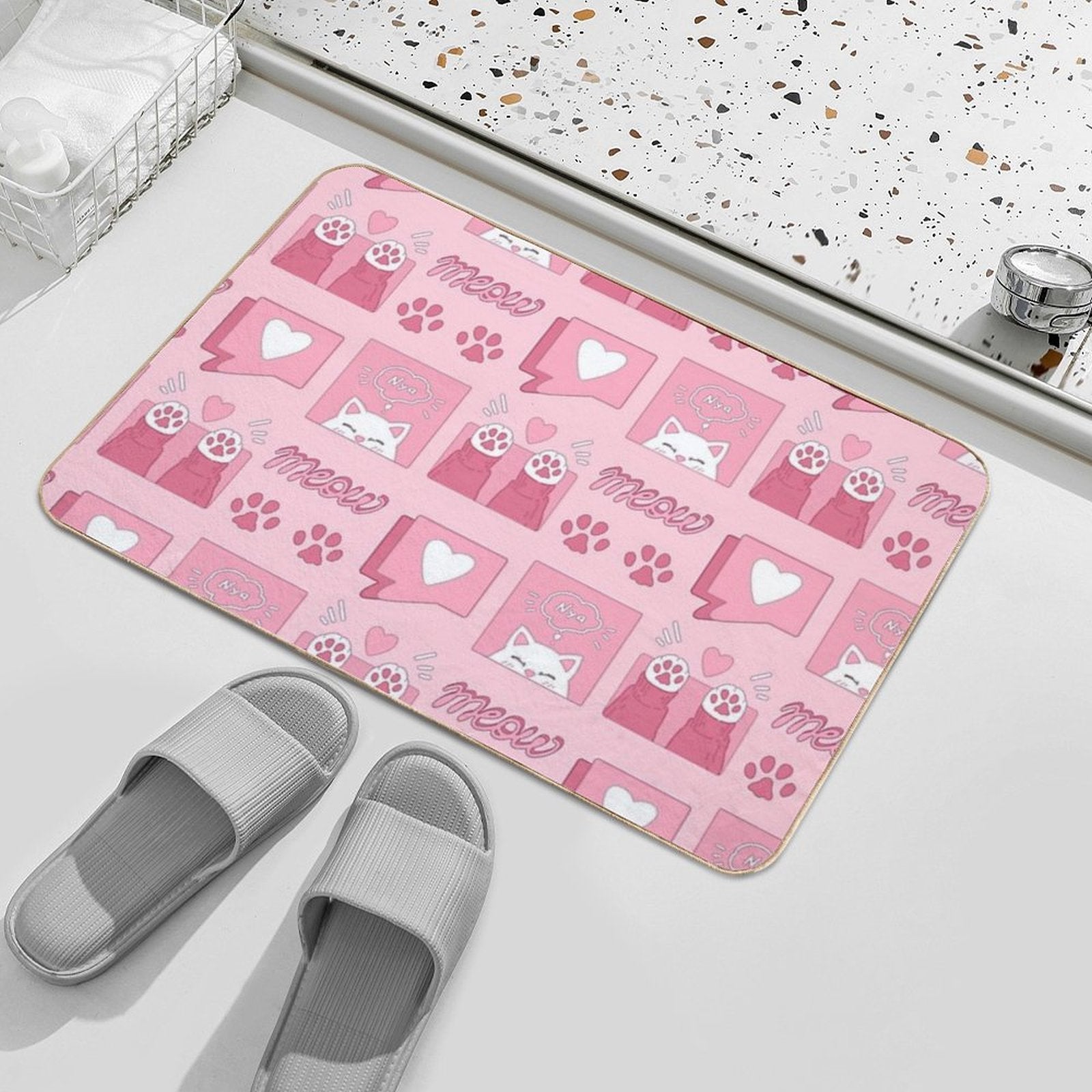 Cute Pink Cat Paws And Love  Multi-Purpose Bath Mat
