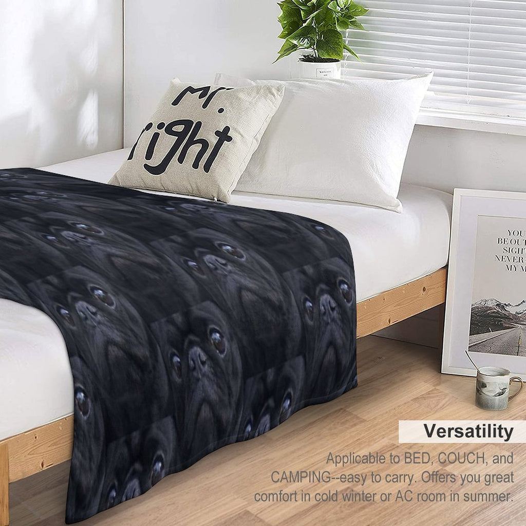 Black Pug Dog Face Velvety-soft Throw Blanket