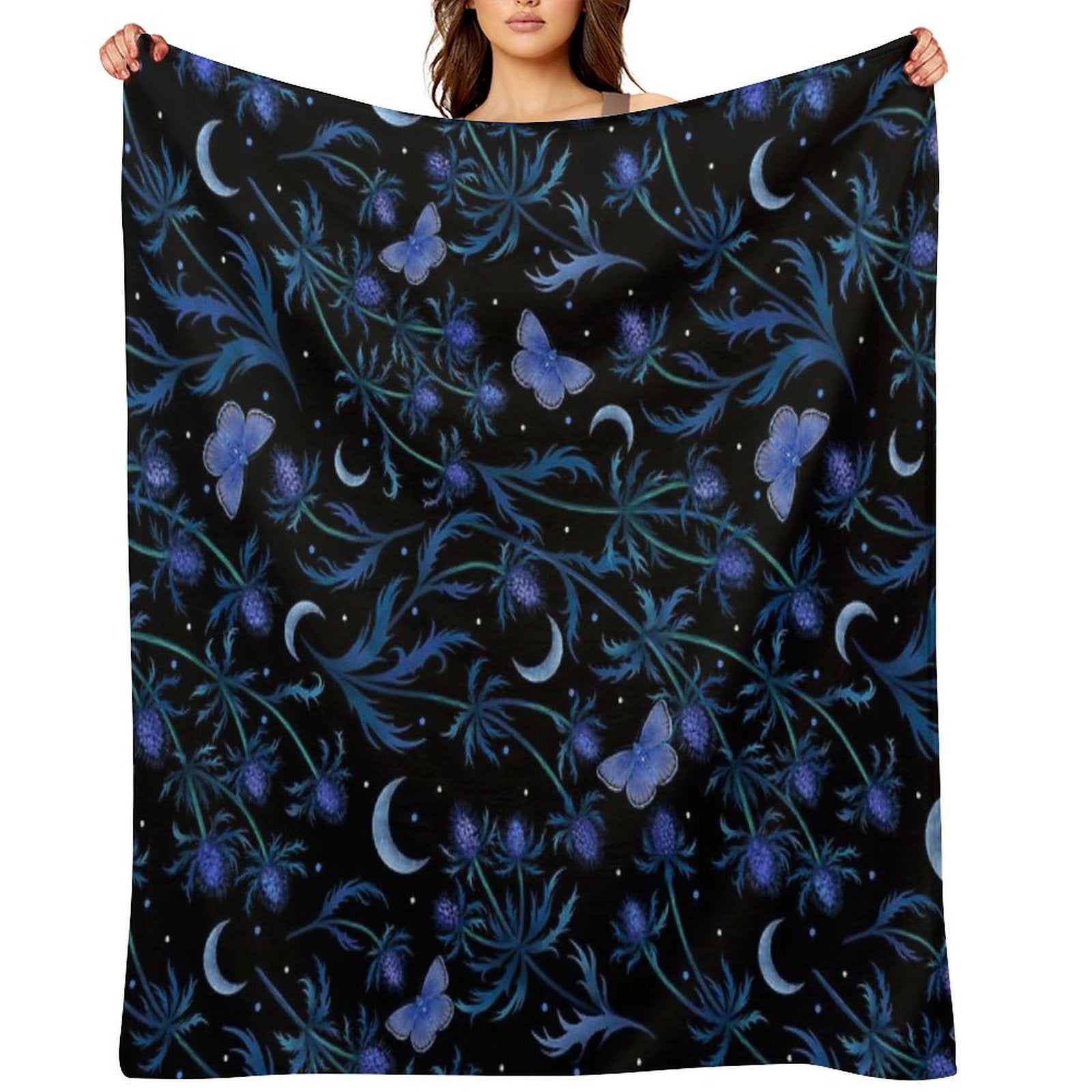 Blue Thistle Pattern Quick-dry Throw Blanket