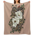 Garter Snakes with White Peonies Premium Throw Blanket