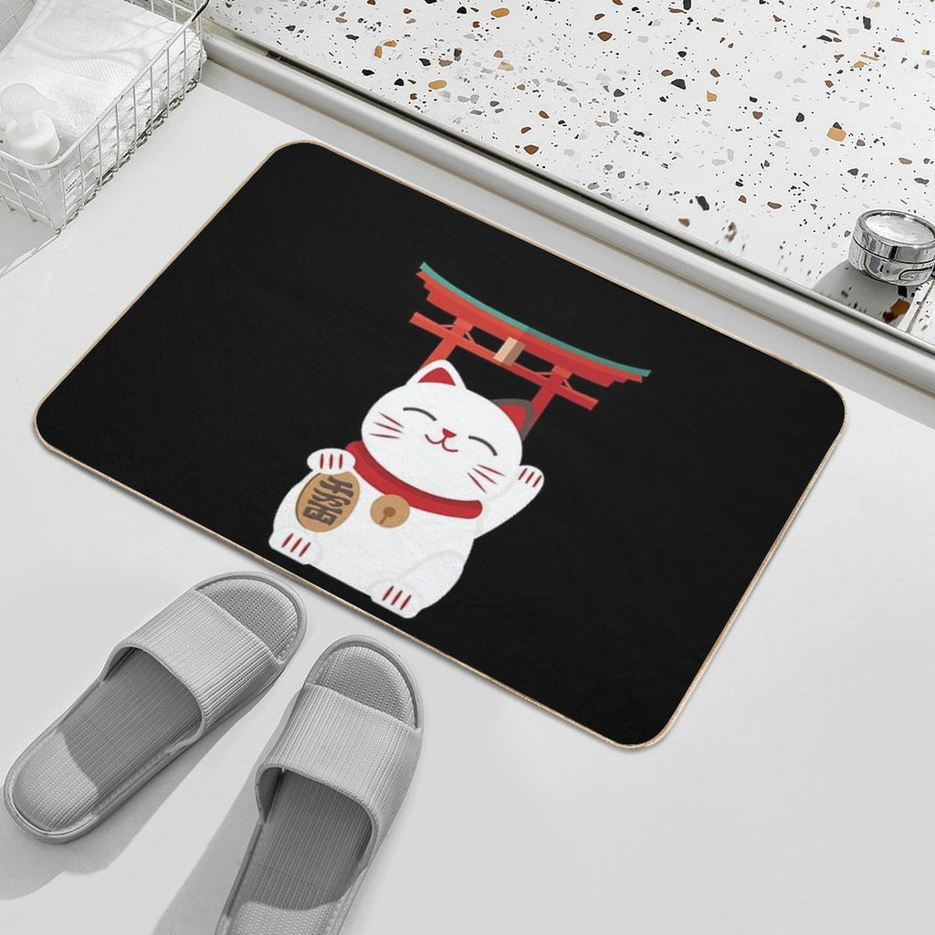 Japanese Blessing Lucky Cat  Dirt-Trapping Bath Mat