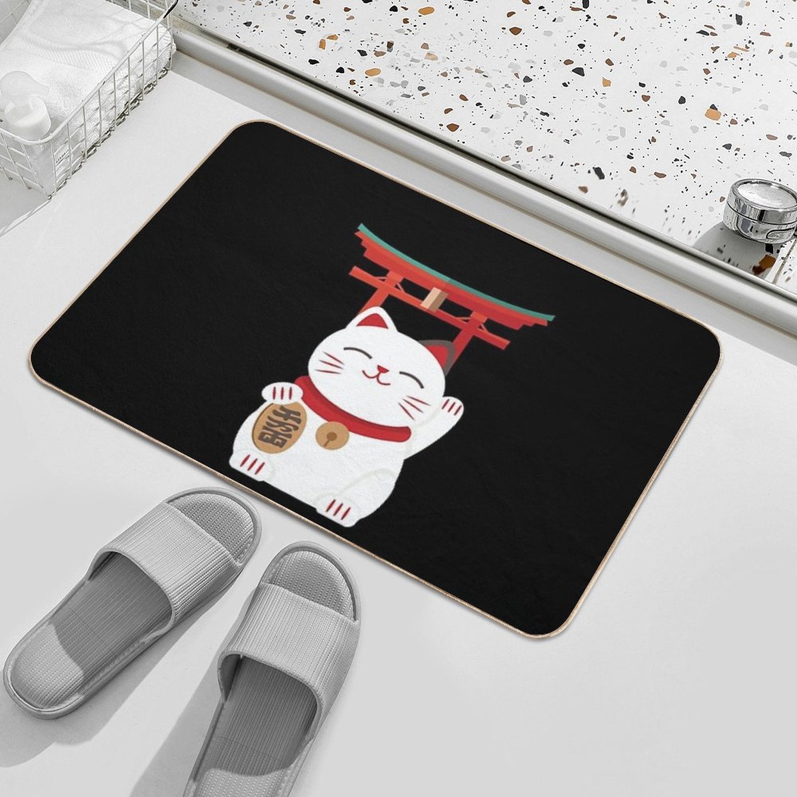 Japanese Blessing Lucky Cat  Dirt-Trapping Bath Mat