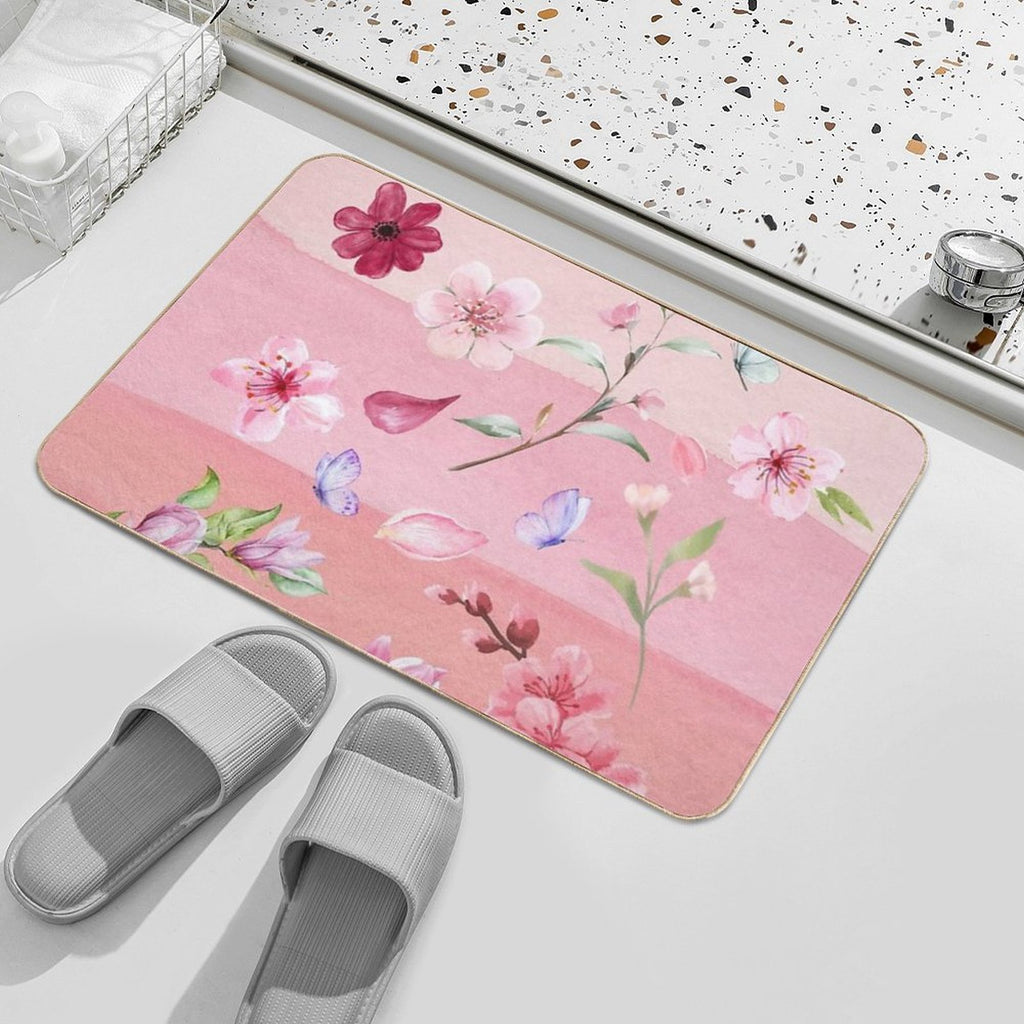 Watercolor Flowers And Butterflies  Stain-Proof Bath Mat