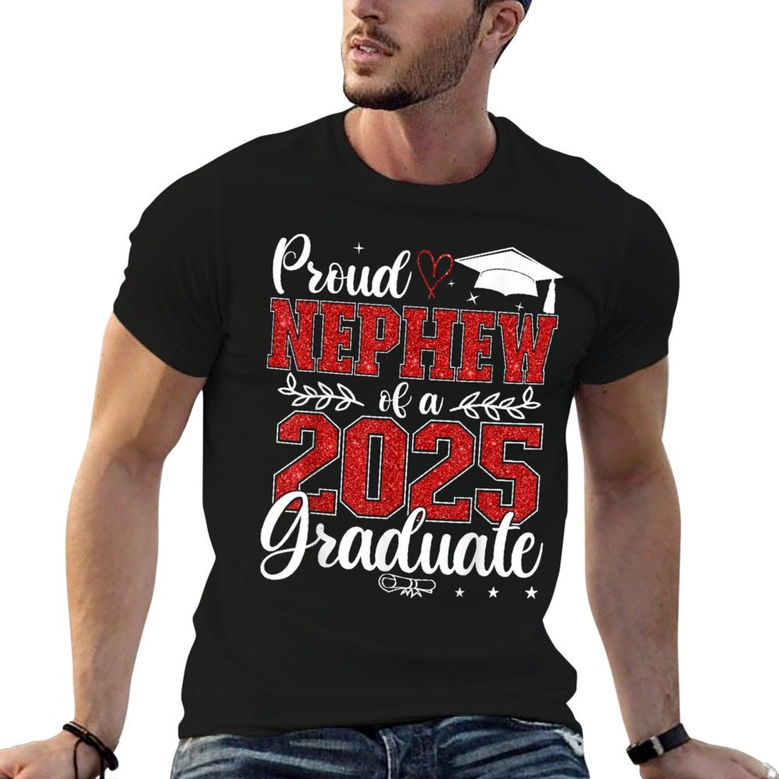 Proud Nephew Of A Class Of 2025 Graduate Senior Graduation  Heathered Texture T-Shirt