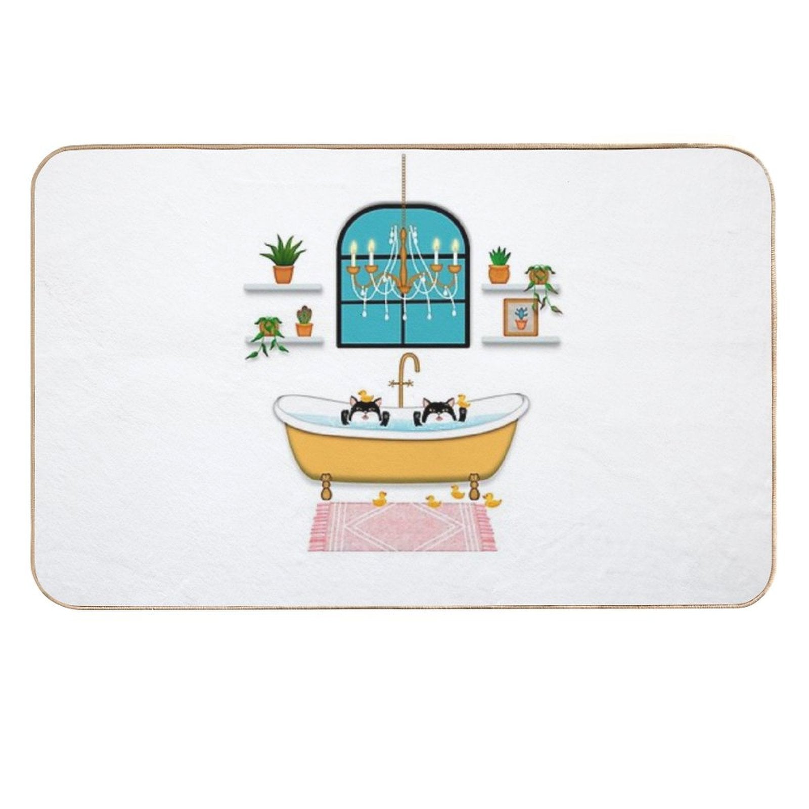 Black Cats Bubble Bath Illustration  Easy Maintenance Bath Mat