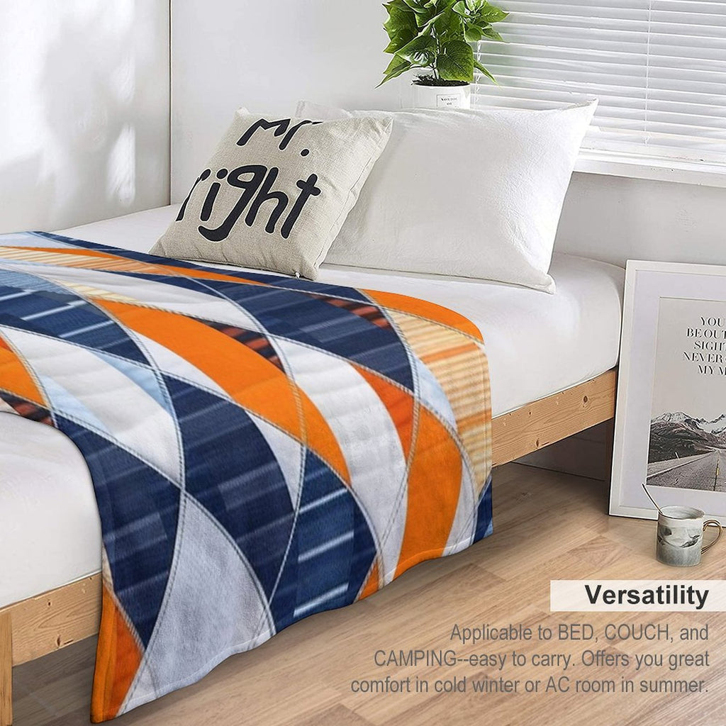 Orange Denim Patchwork Lightweight Throw Blanket