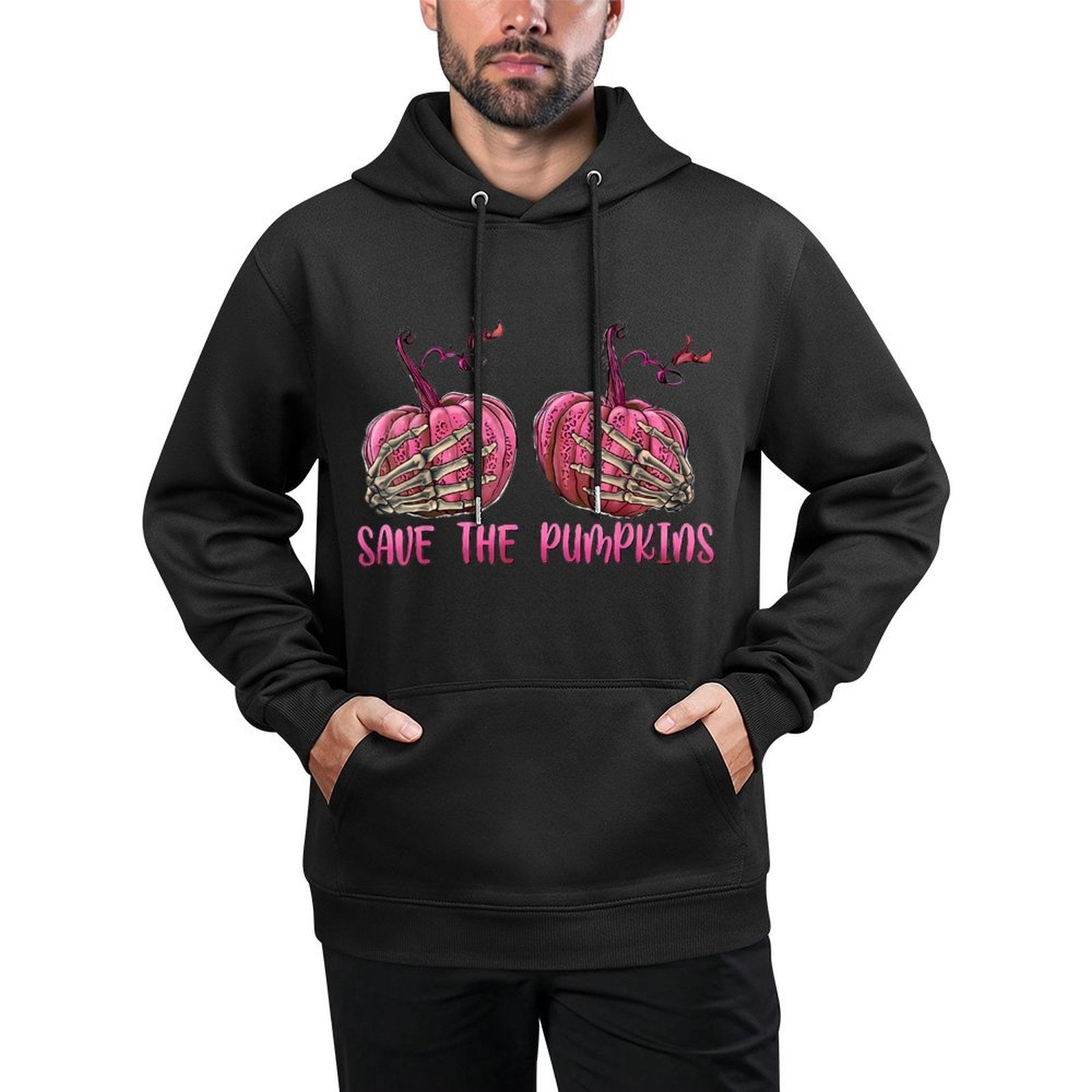 Skeleton Hand Boobs Save The Pumpkin Breast Cancer Halloween Colorfast Hoodie