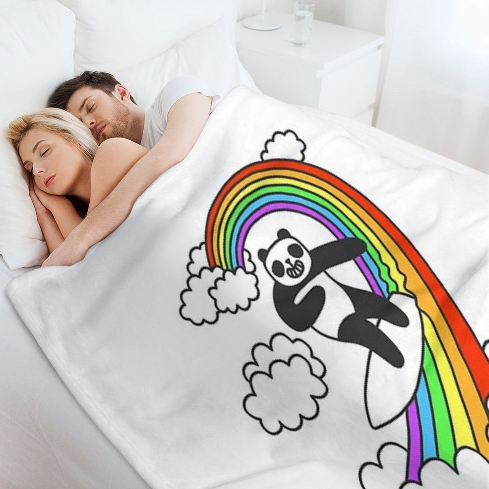 Pandas Surf Rainbows Versatility Throw Blanket