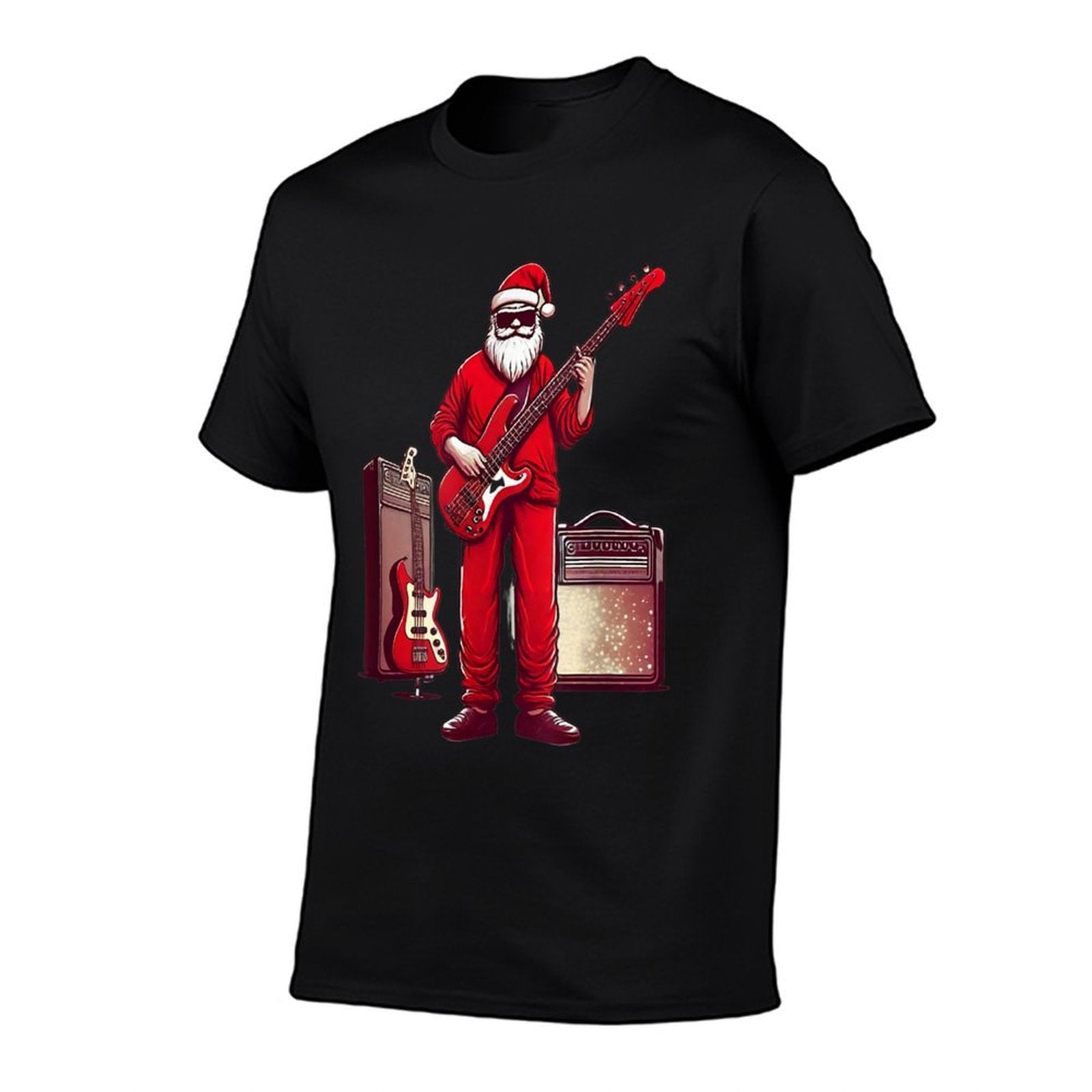 Santa Playing Guitar Bass Christmas Pajama Musician Bassist  Lightweight T-Shirt