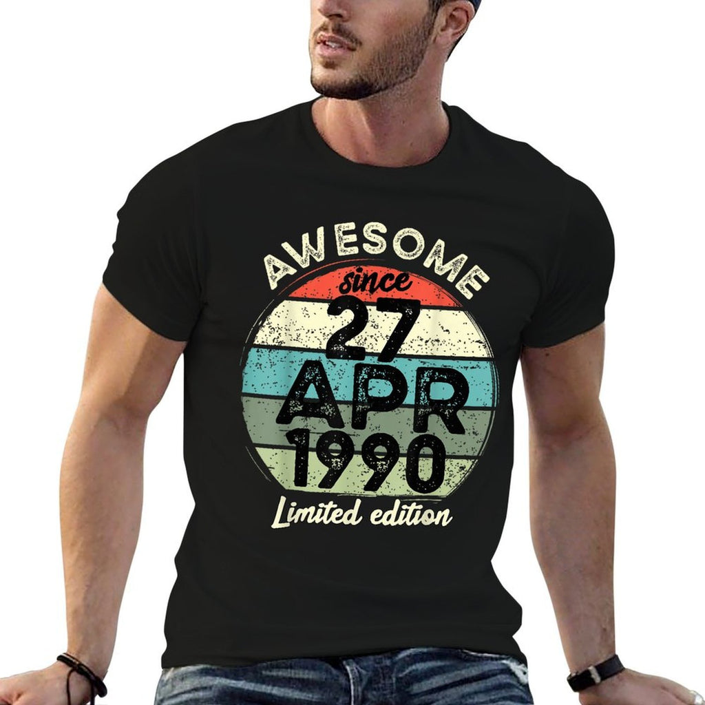 27 April 1990 35th Birthday 35 Year Old 2025 Birthday  Fade-proof Color T-Shirt