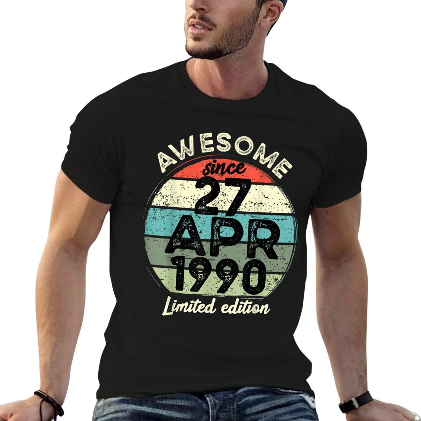 27 April 1990 35th Birthday 35 Year Old 2025 Birthday  Fade-proof Color T-Shirt