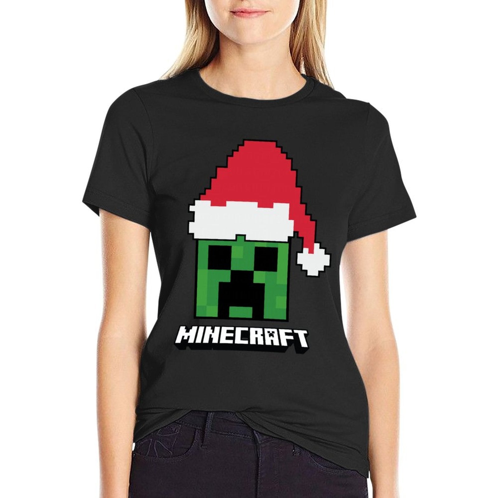 Minecraft Christmas Creeper Santa Hat  Lightweight T-Shirt