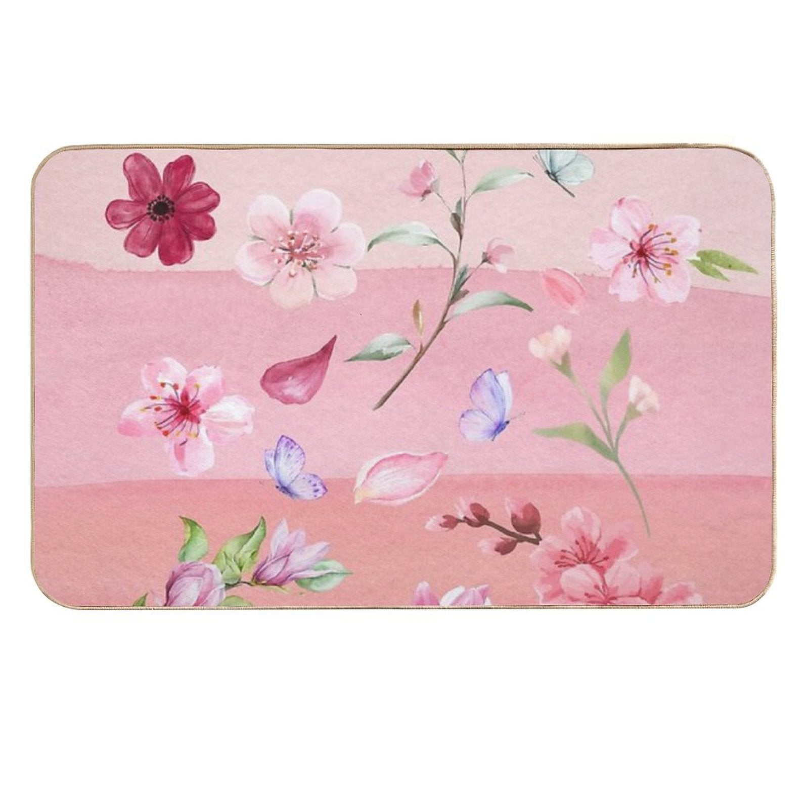 Watercolor Flowers And Butterflies  Stain-Proof Bath Mat