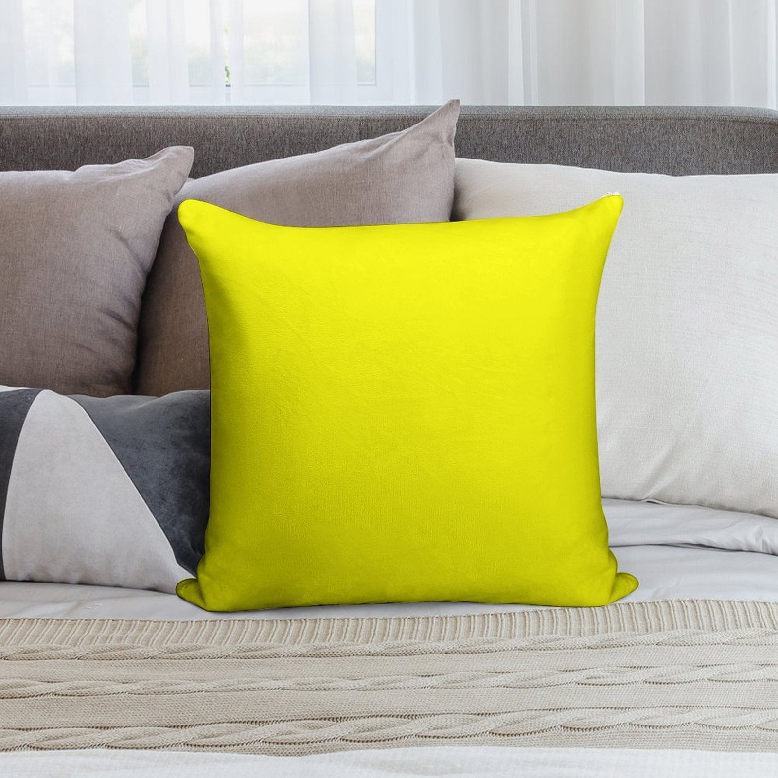 Bright Fluorescent Yellow Neon Soft Washable Throw Pillow