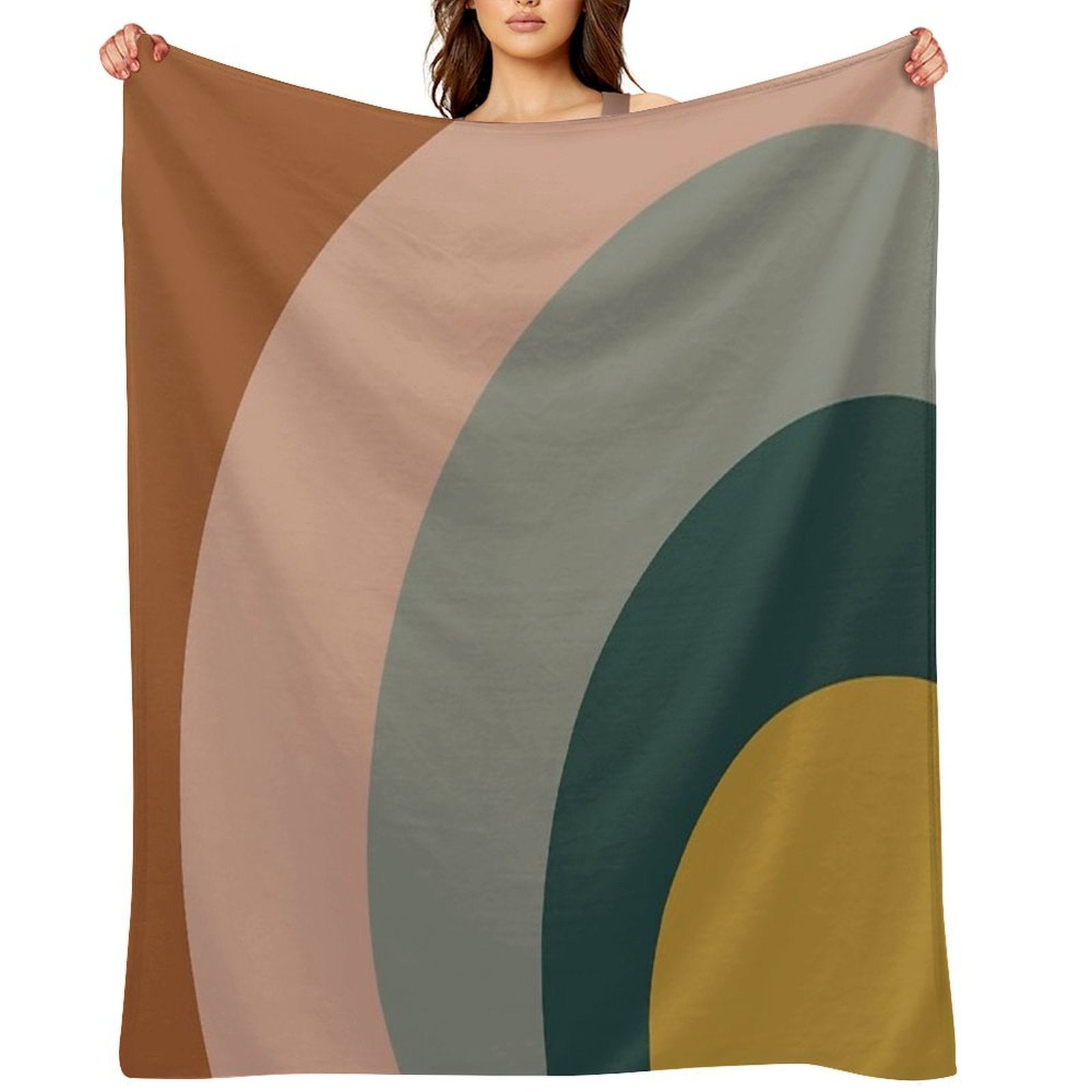 Sound Waves Minimalist Pattern in Mustard Yellow, Teal, Grey, Blush Pink, And Rust Eco-conscious Throw Blanket