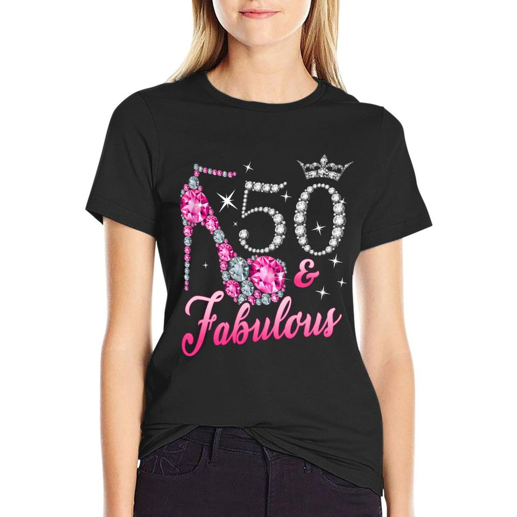 50 Fabulous 50th Birthday Women Girl Queen Crown High Heel  Heathered Texture T-Shirt
