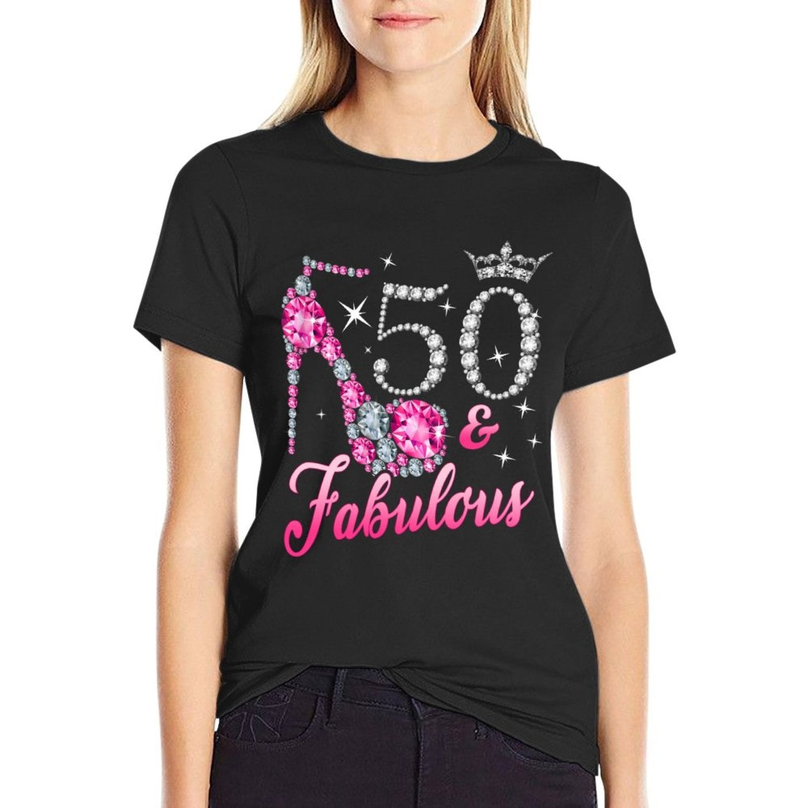 50 Fabulous 50th Birthday Women Girl Queen Crown High Heel  Heathered Texture T-Shirt