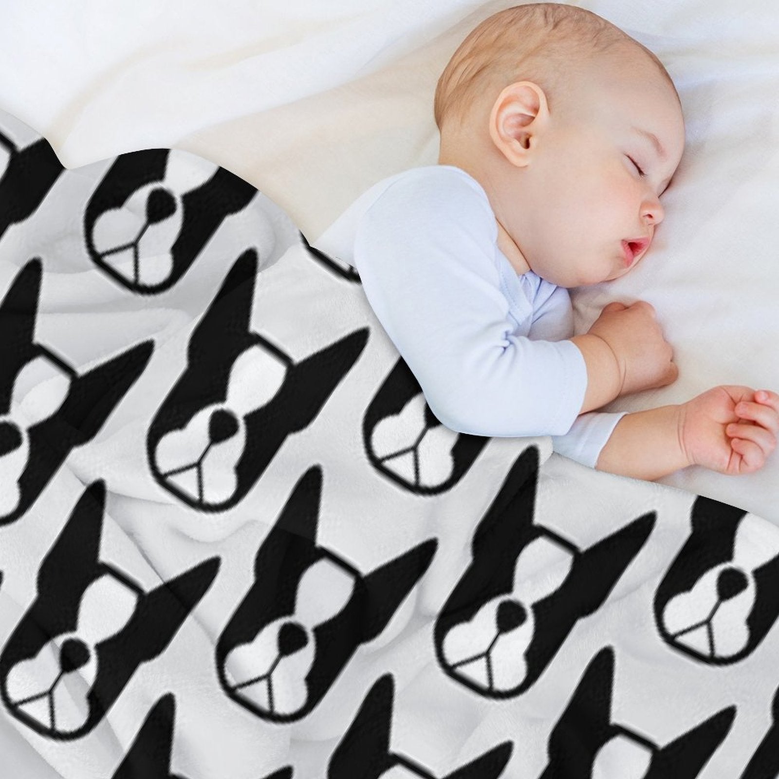 Boston Terrier Face in Black And White - Bold Boston Silhouette - Copyright Smooshface United - Boston Terrier Gift Machine-washable Throw Blanket