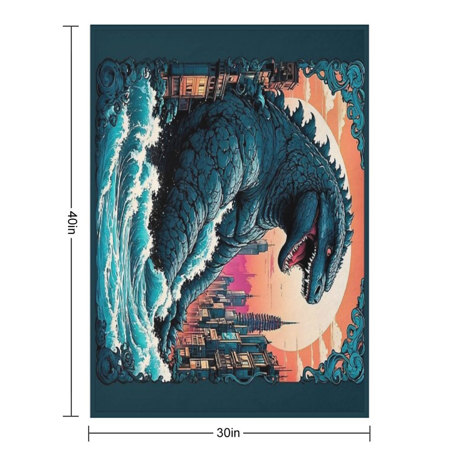 Godzilla Gojira Tokyo City Retro Vintage Ornamental Design Durable Throw Blanket