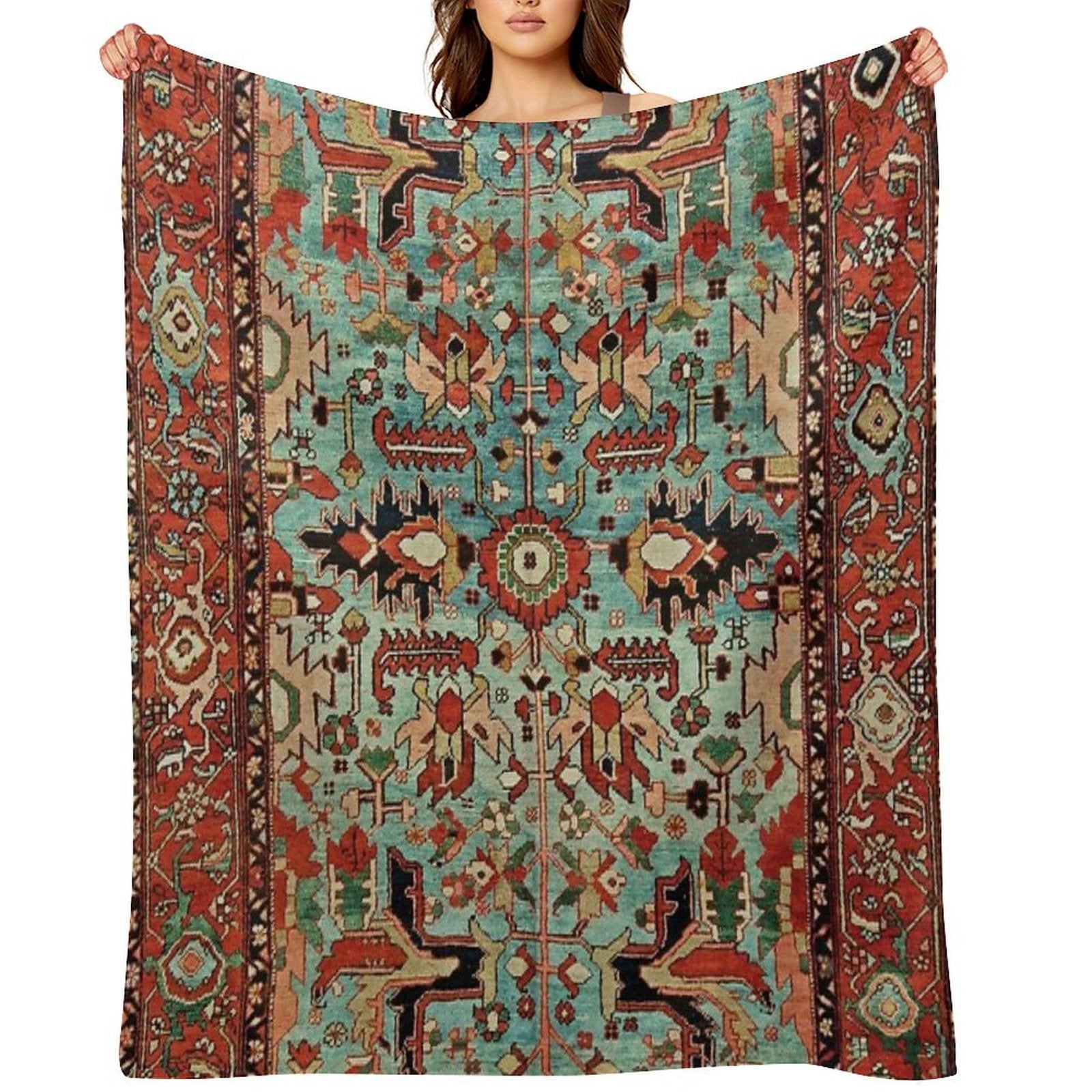 Antique Heriz Persian Carpet Print Lightweight Throw Blanket