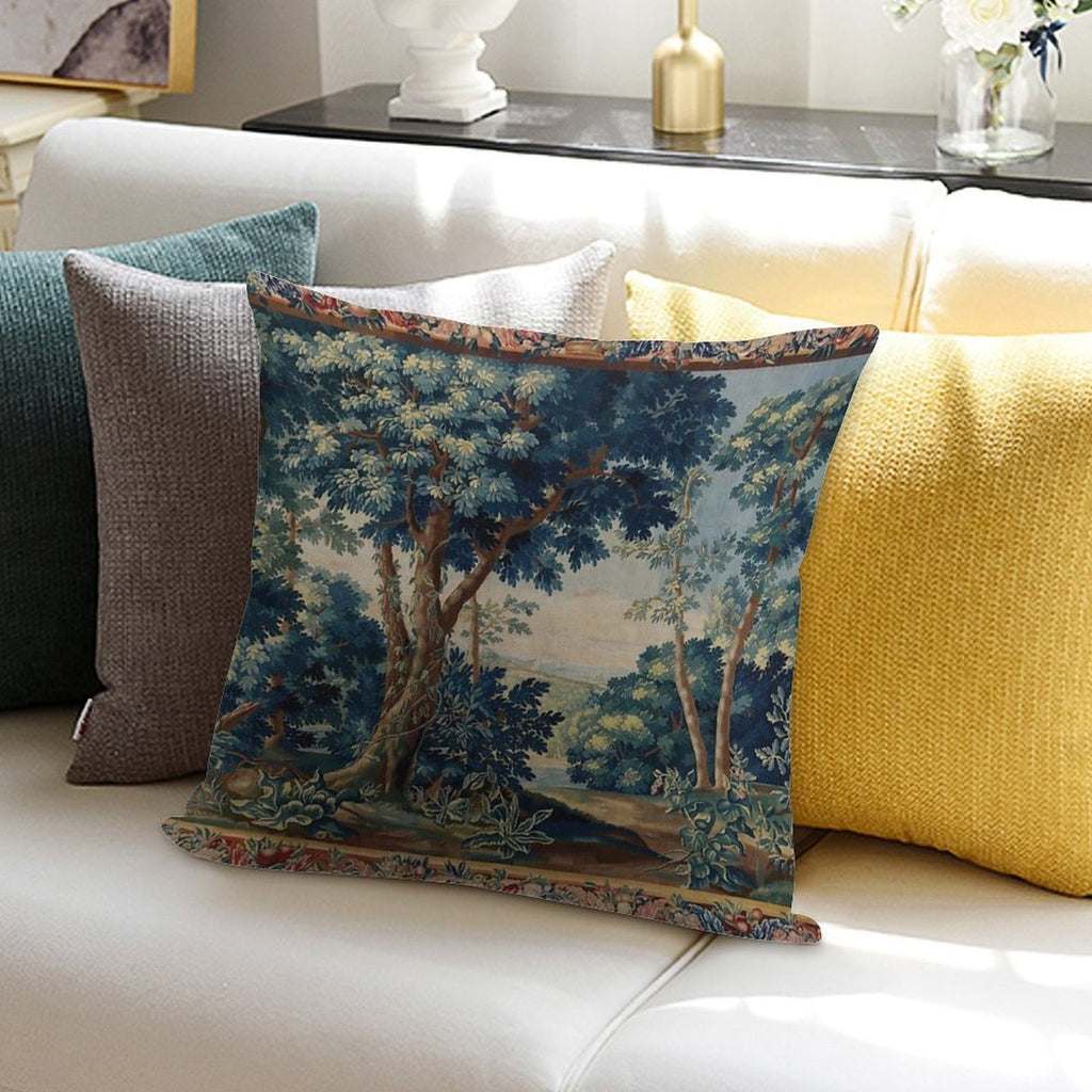 GREENERY, TREES IN WOODLAND LANDSCAPE Antique Flemish Tapestry Soft Luxury Feel Throw Pillow